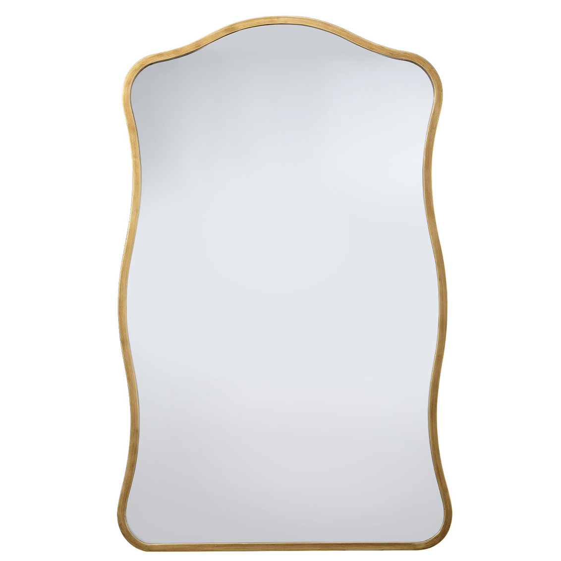 Wavy mirror with a gold frame on a white background