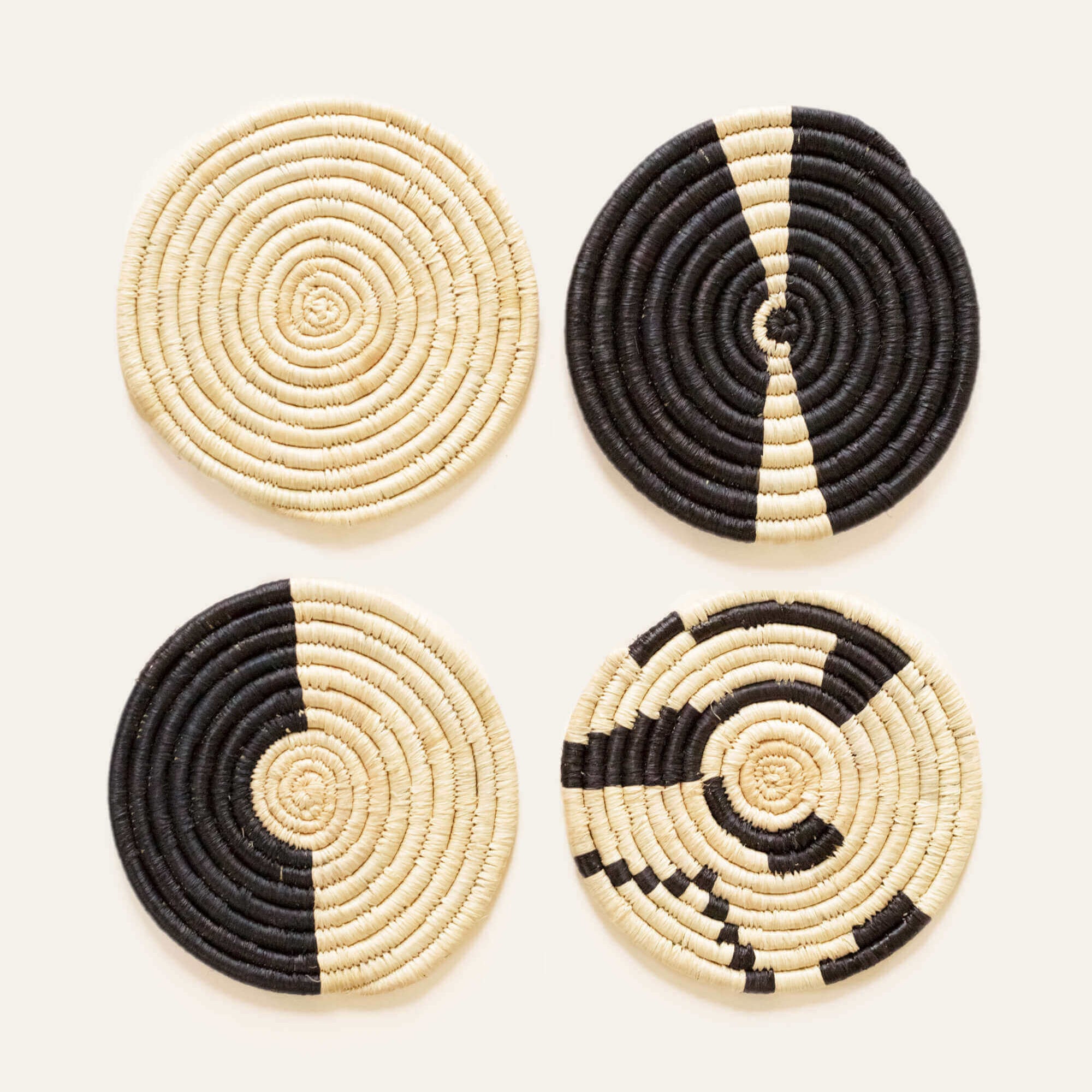 Natural & Black Mixed Set of 4 Coasters