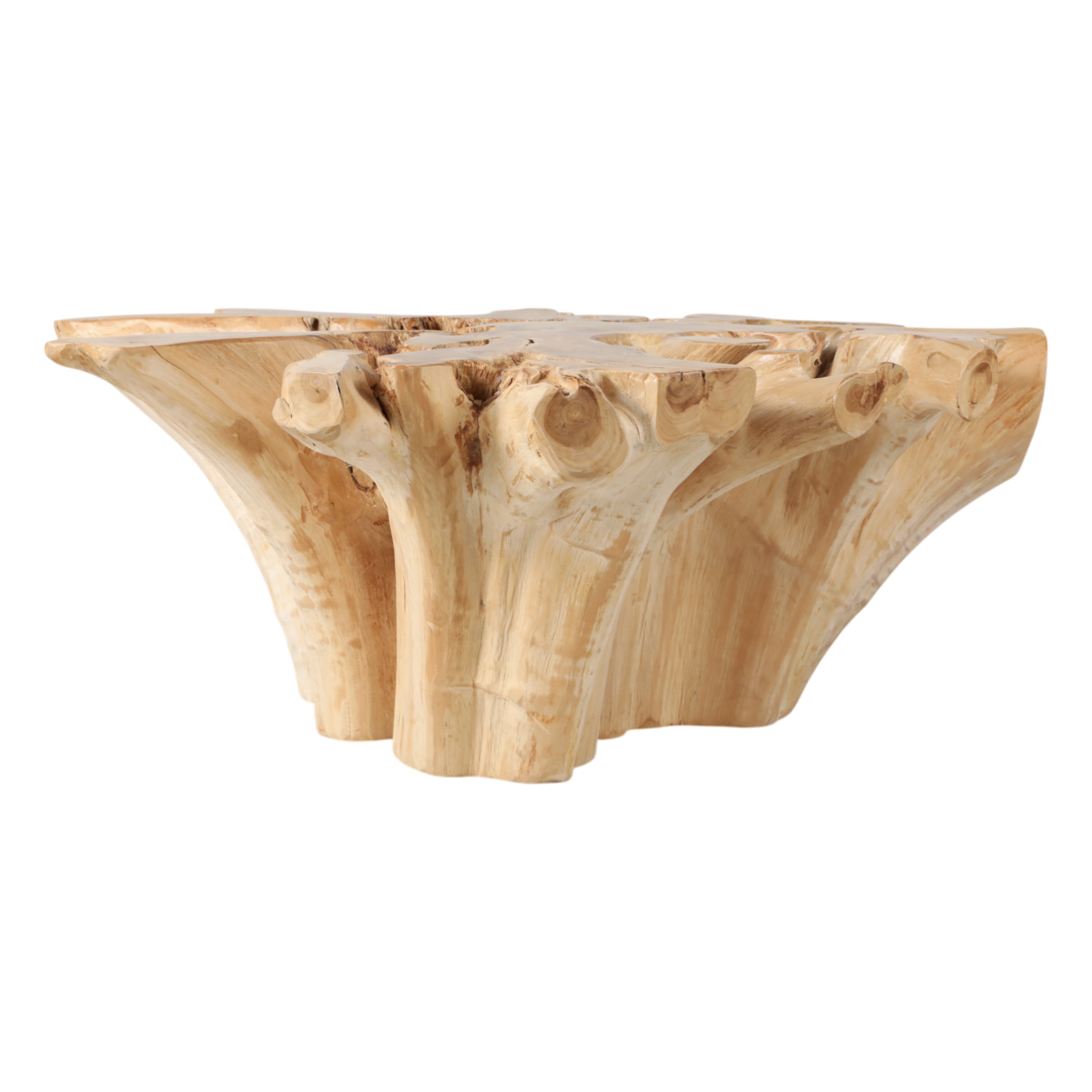 Wooden furniture leg with natural grain and texture on a white background