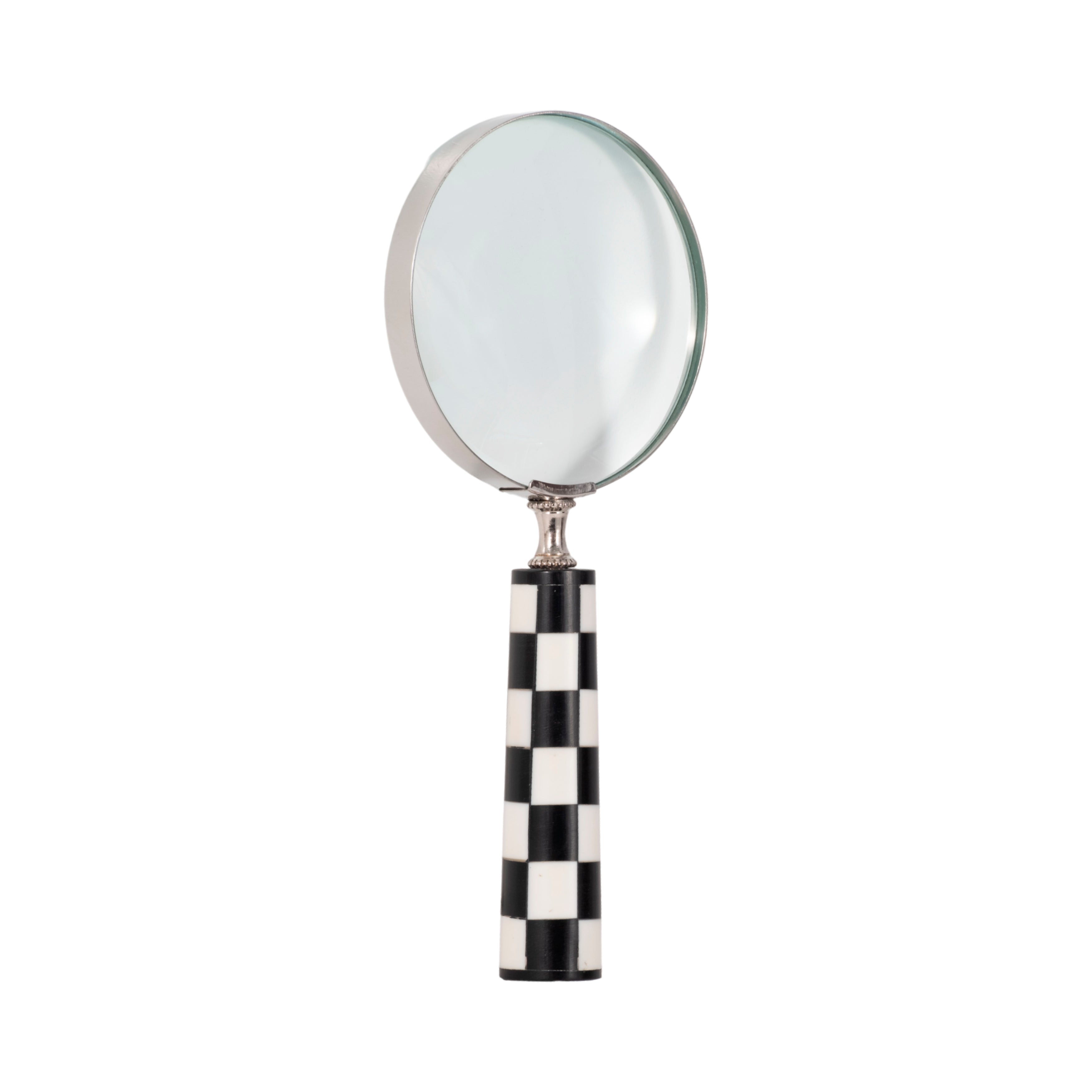 Magnifying glass with checkered handle on a white background