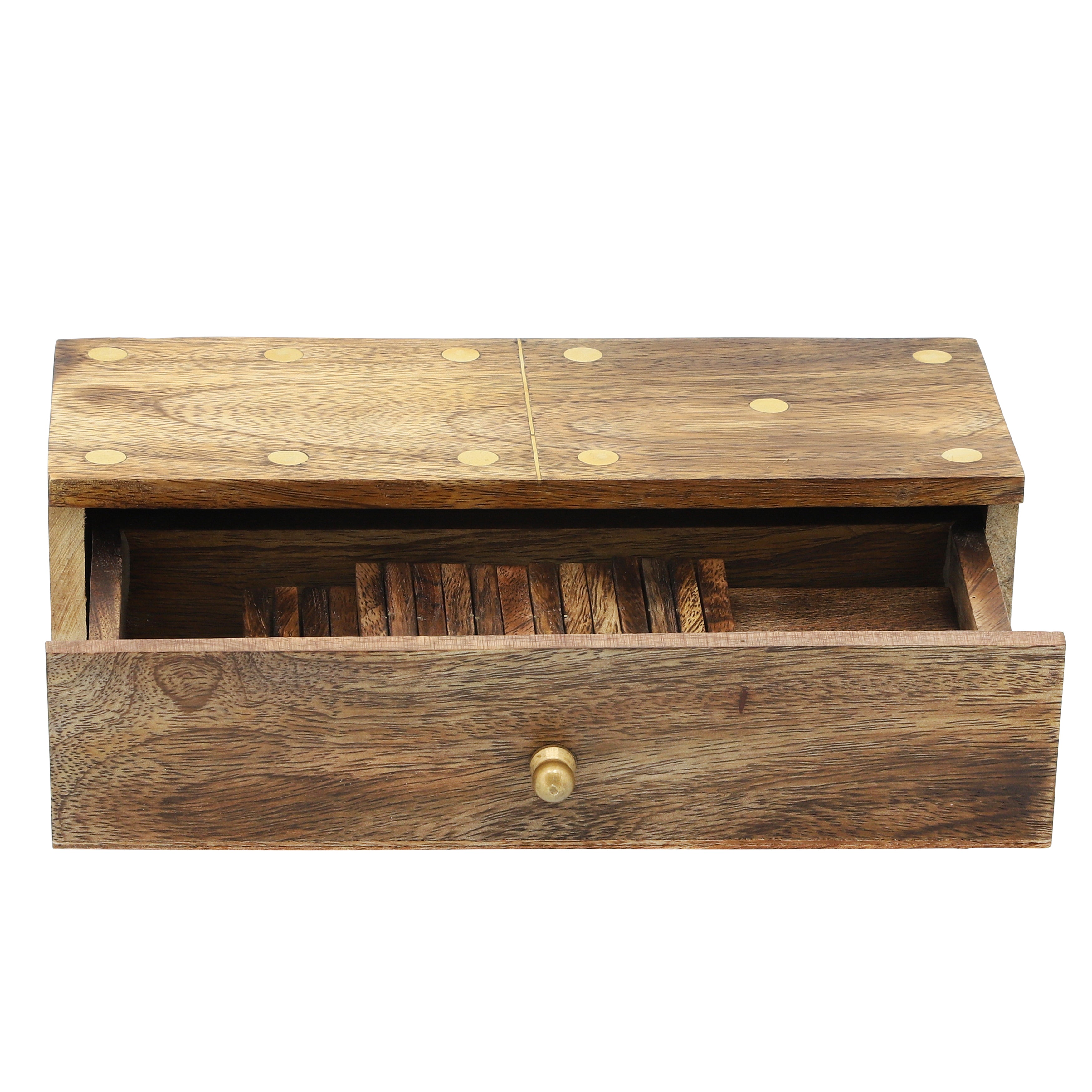 Wooden jewelry box with a drawer on a white background