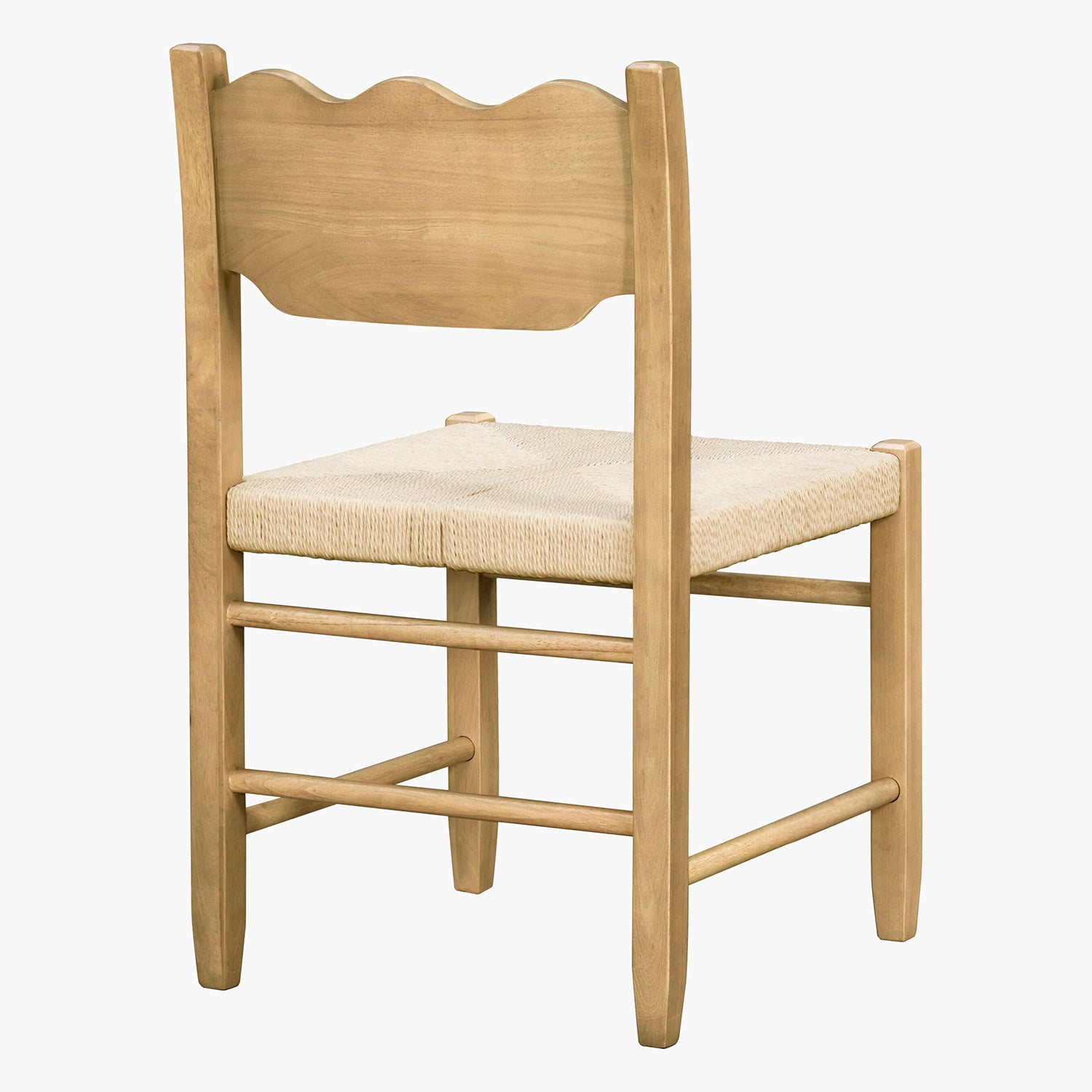 Wooden chair with a scalloped backrest on a white background