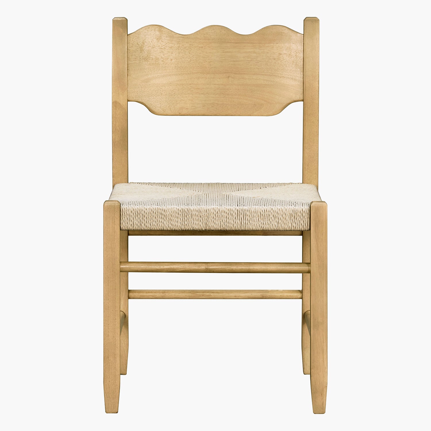 Wooden chair with a woven seat on a white background