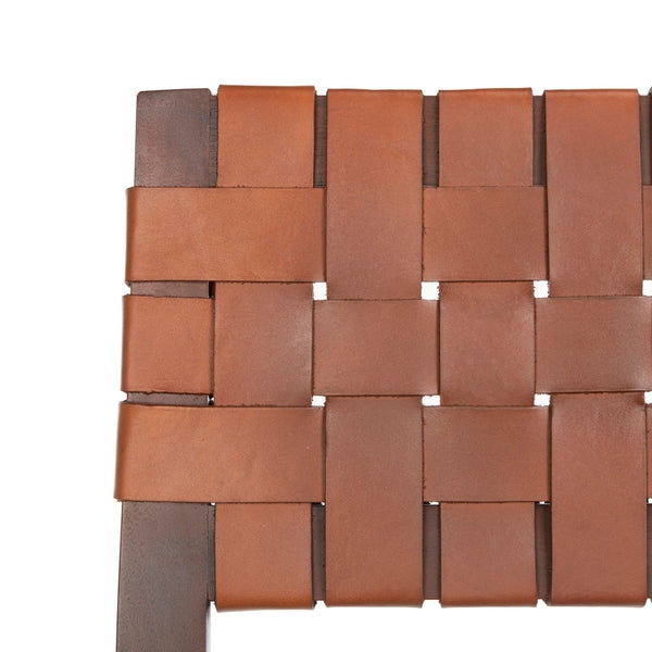Woven brown leather pattern on a white background