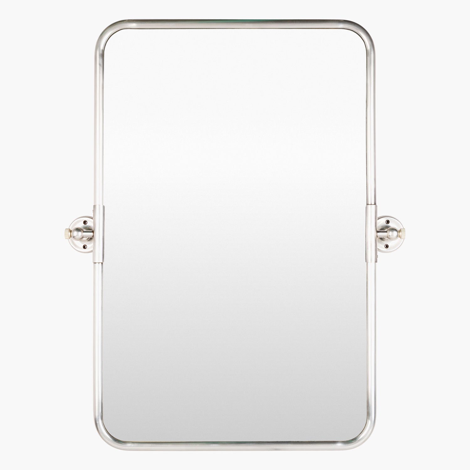 Rectangular mirror with a silver frame on a white background