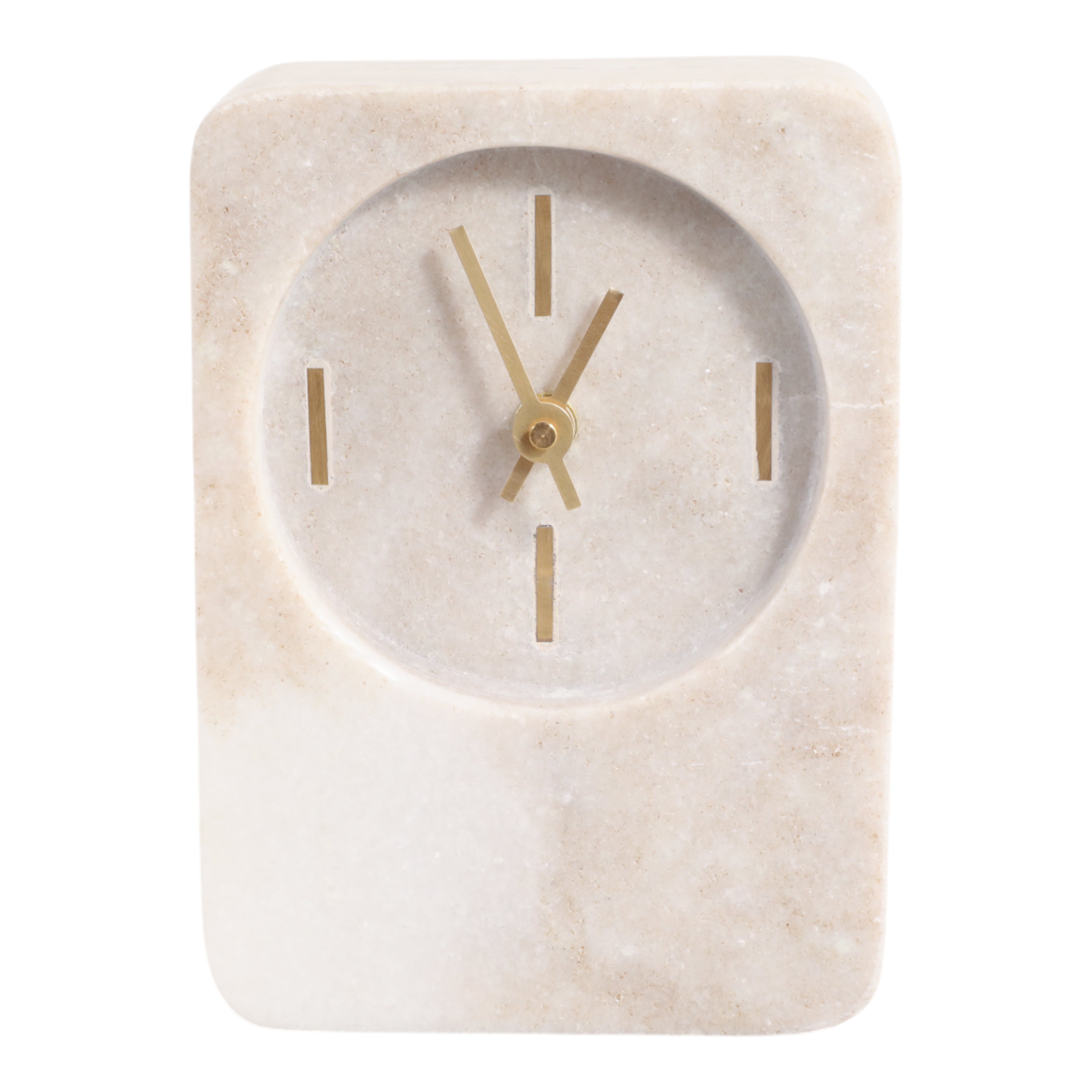 Marble clock with gold hands on a white background