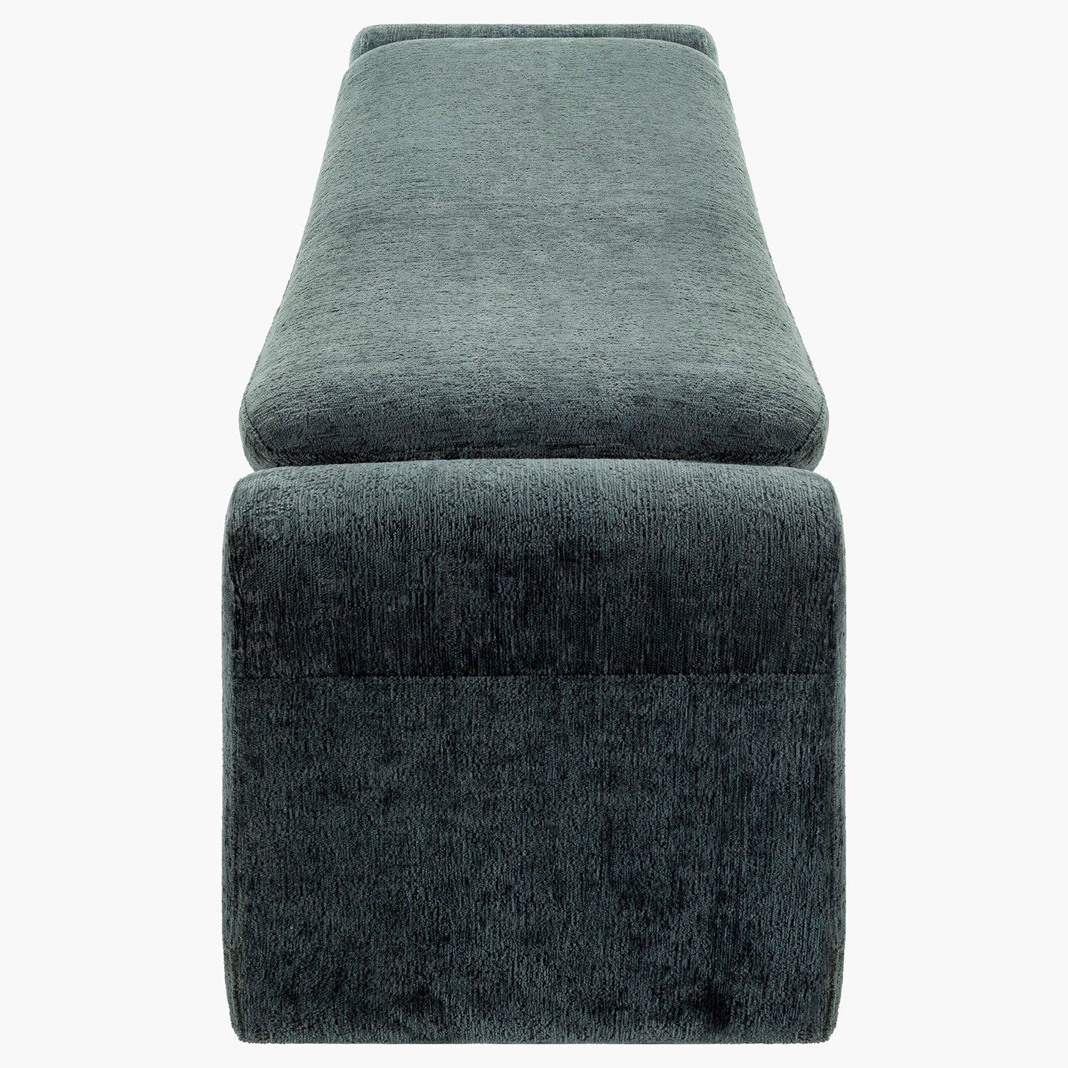 Green blue upholstered bench on a white background