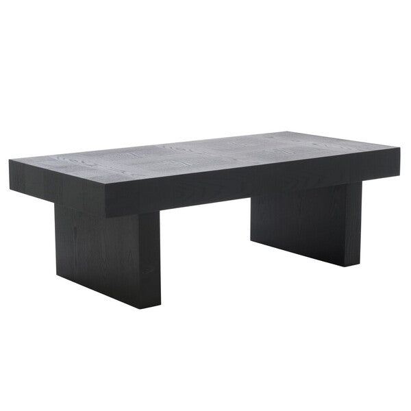 Black coffee table with a textured surface on a white background