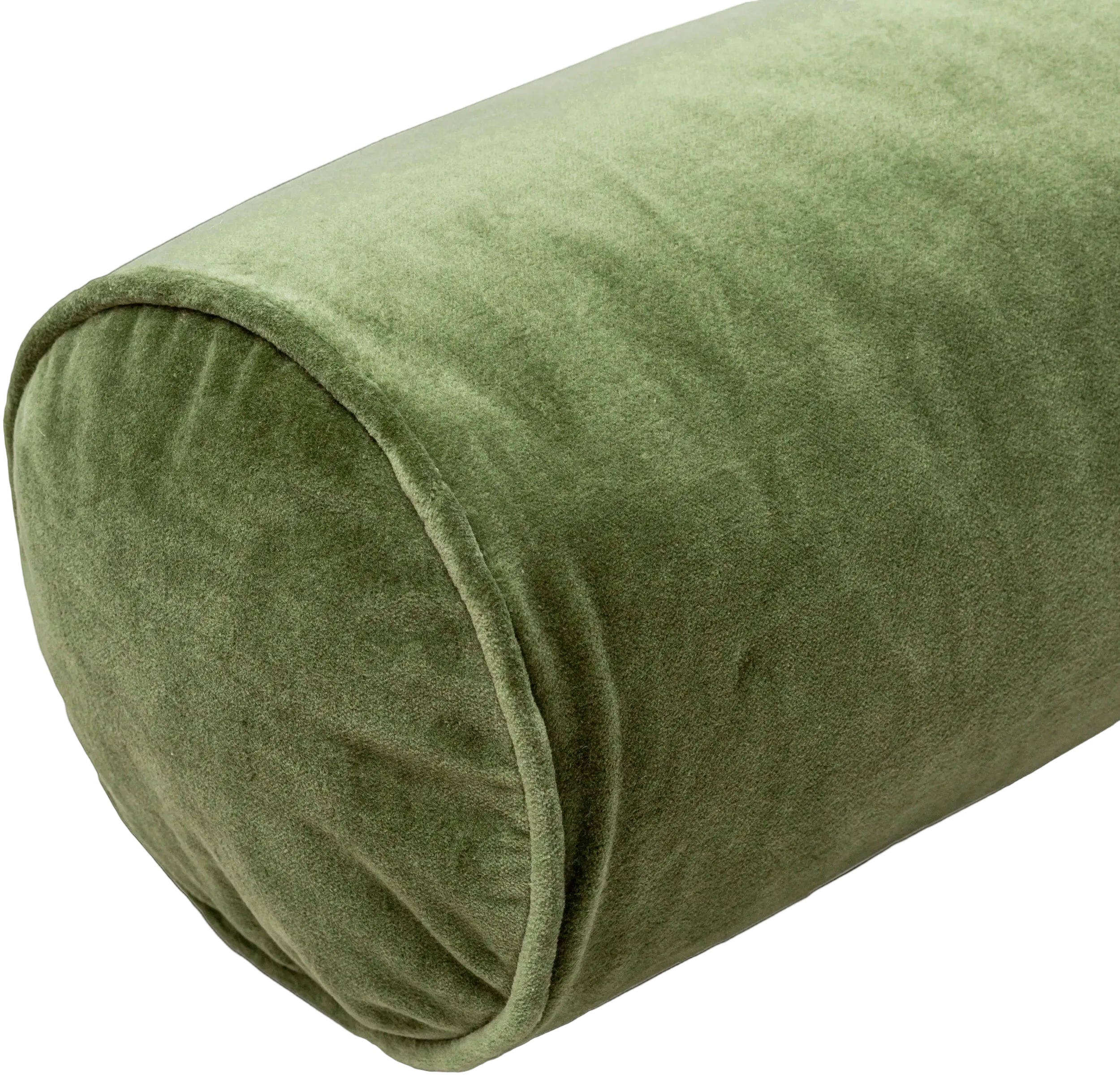Green cylindrical pillow on a white background