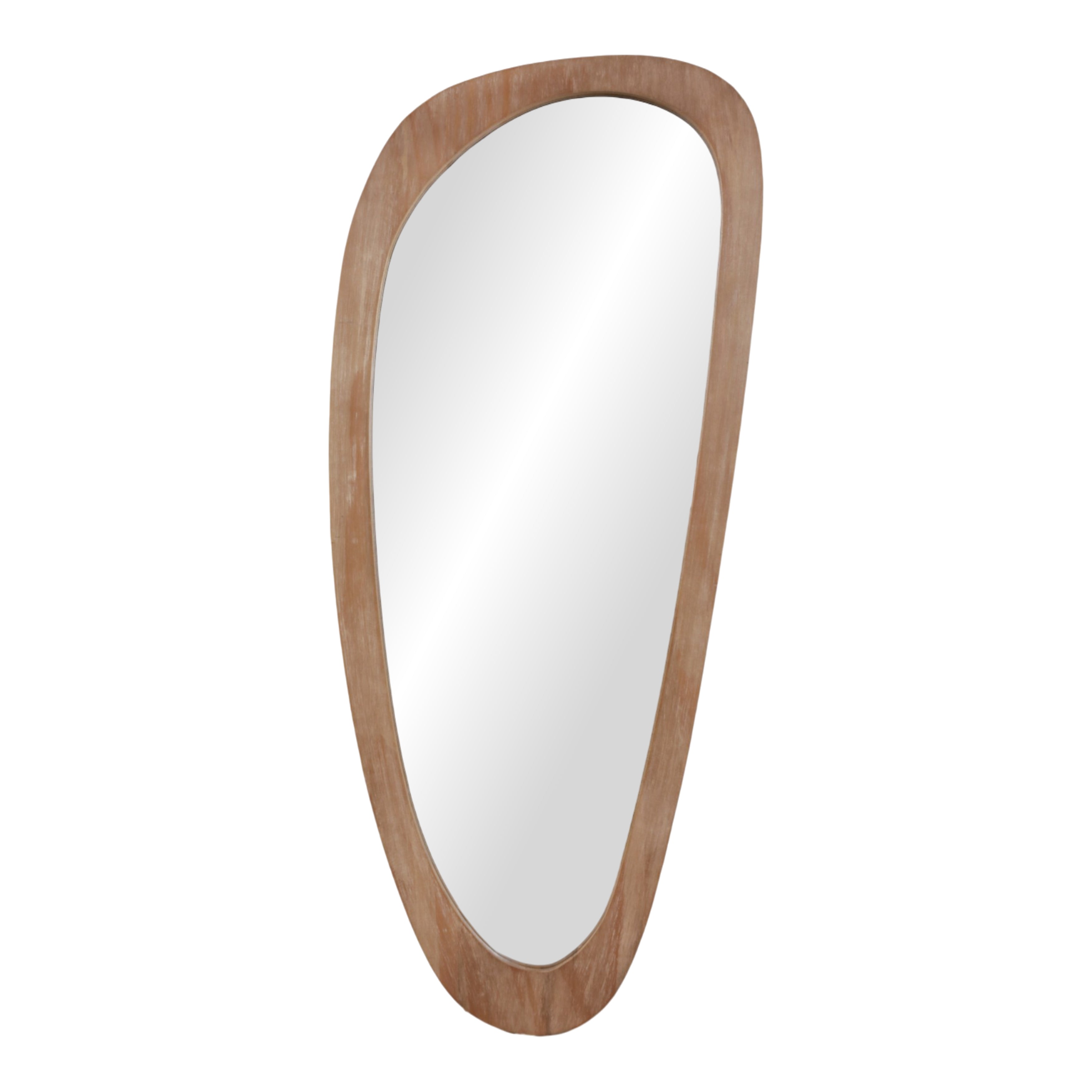 Wooden-framed mirror on a white background