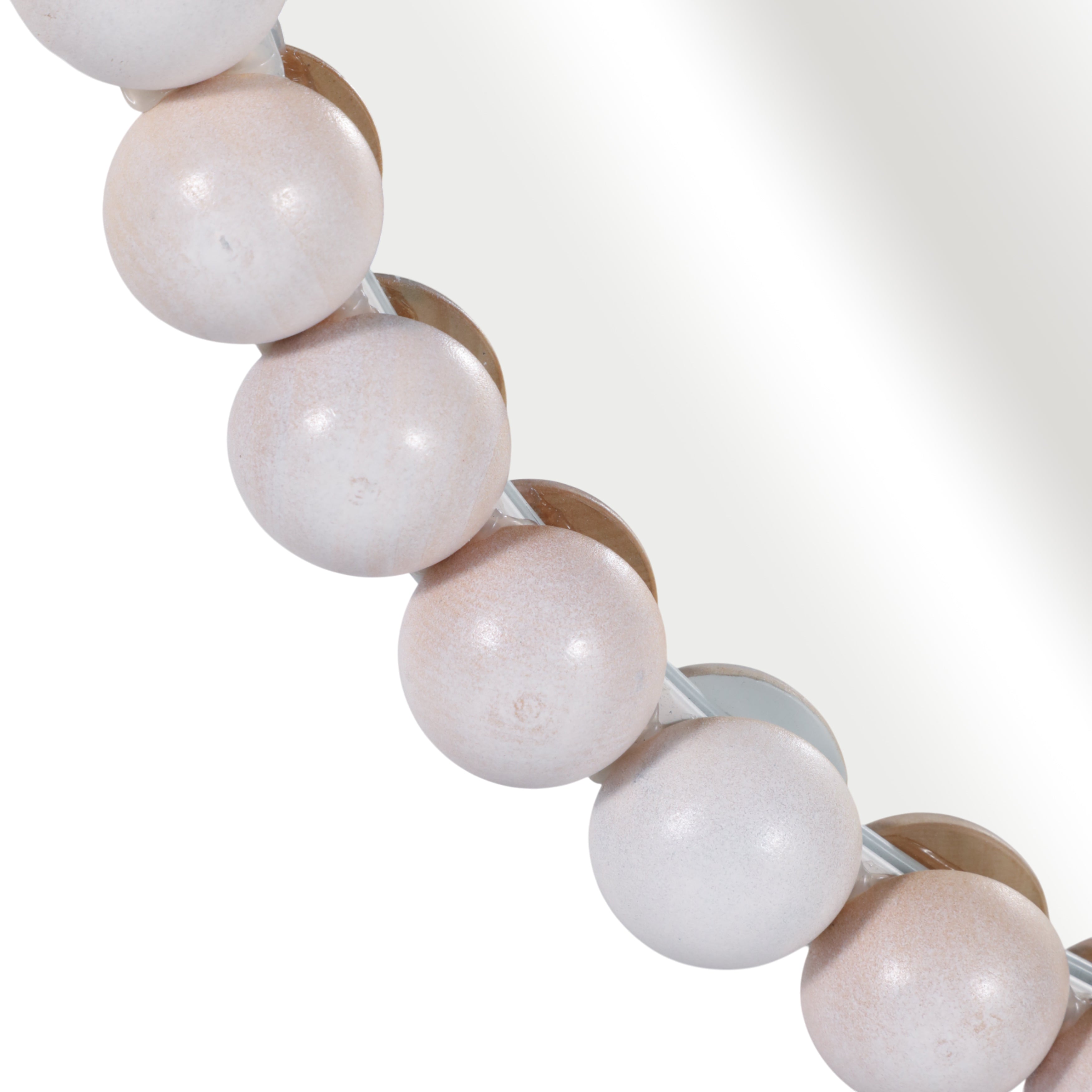 Close-up of a necklace with pink beads on a white background