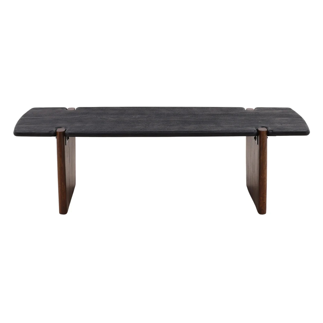 Wooden coffee table with dark finish on a white background