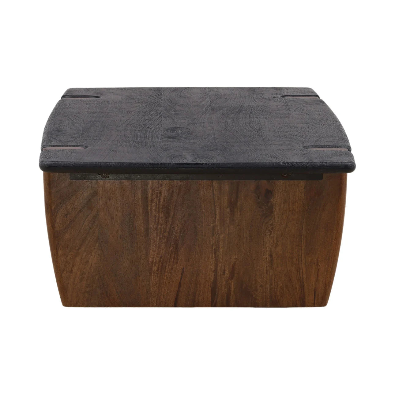 Wooden coffee table with dark brown top and base on a white background