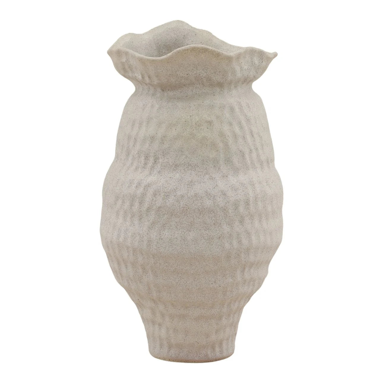 Textured beige ceramic vase on a white background