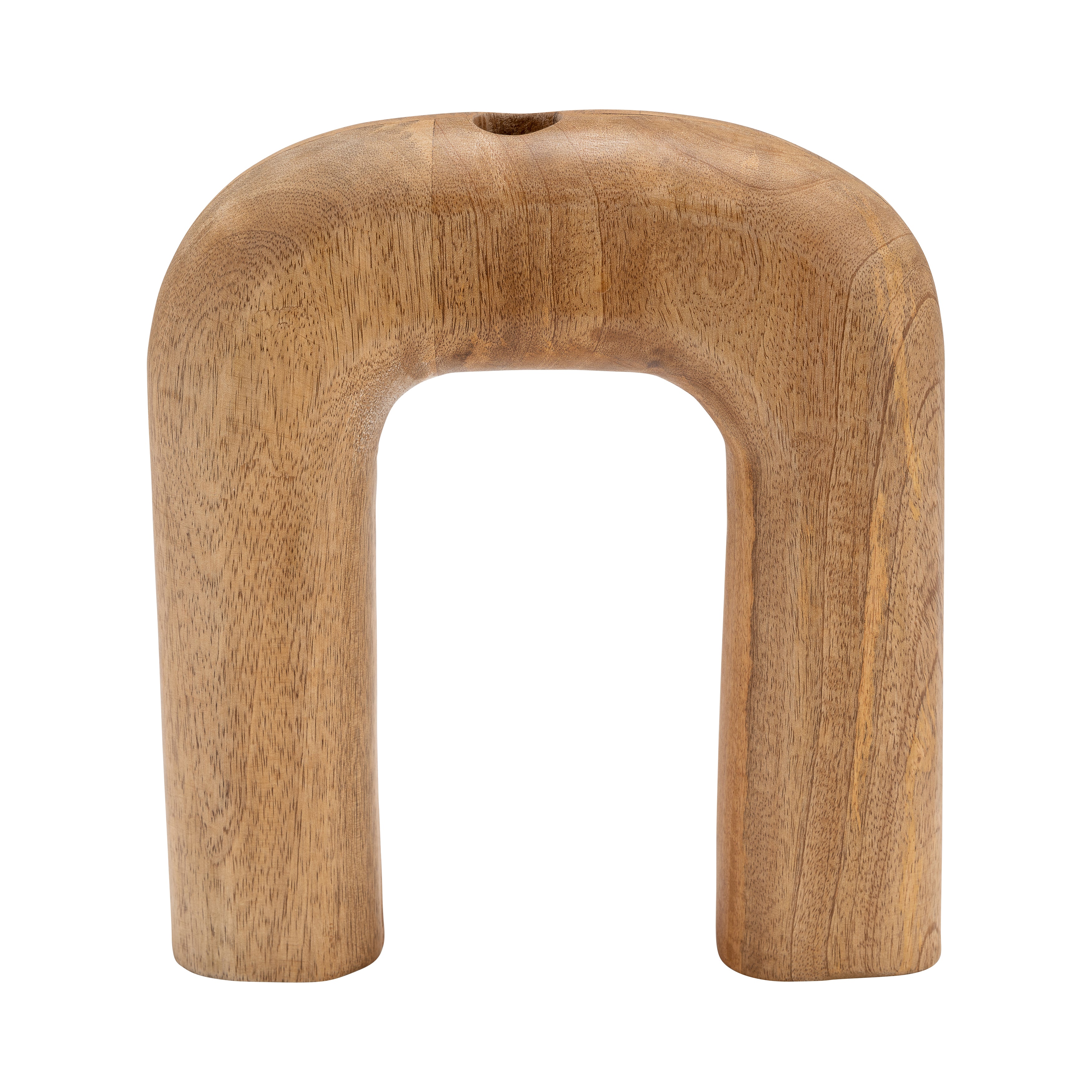 Wooden stool with a curved design on a white background