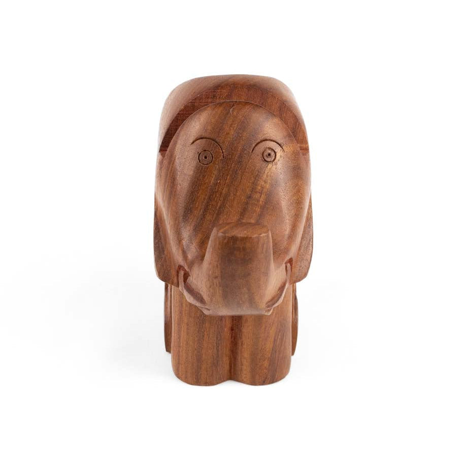 Wooden elephant glasses holder on a white background