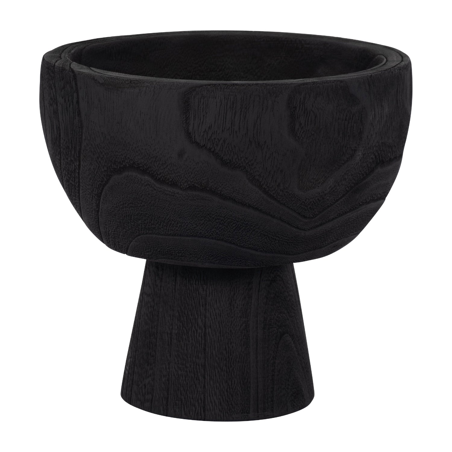 Black textured bowl on a white background
