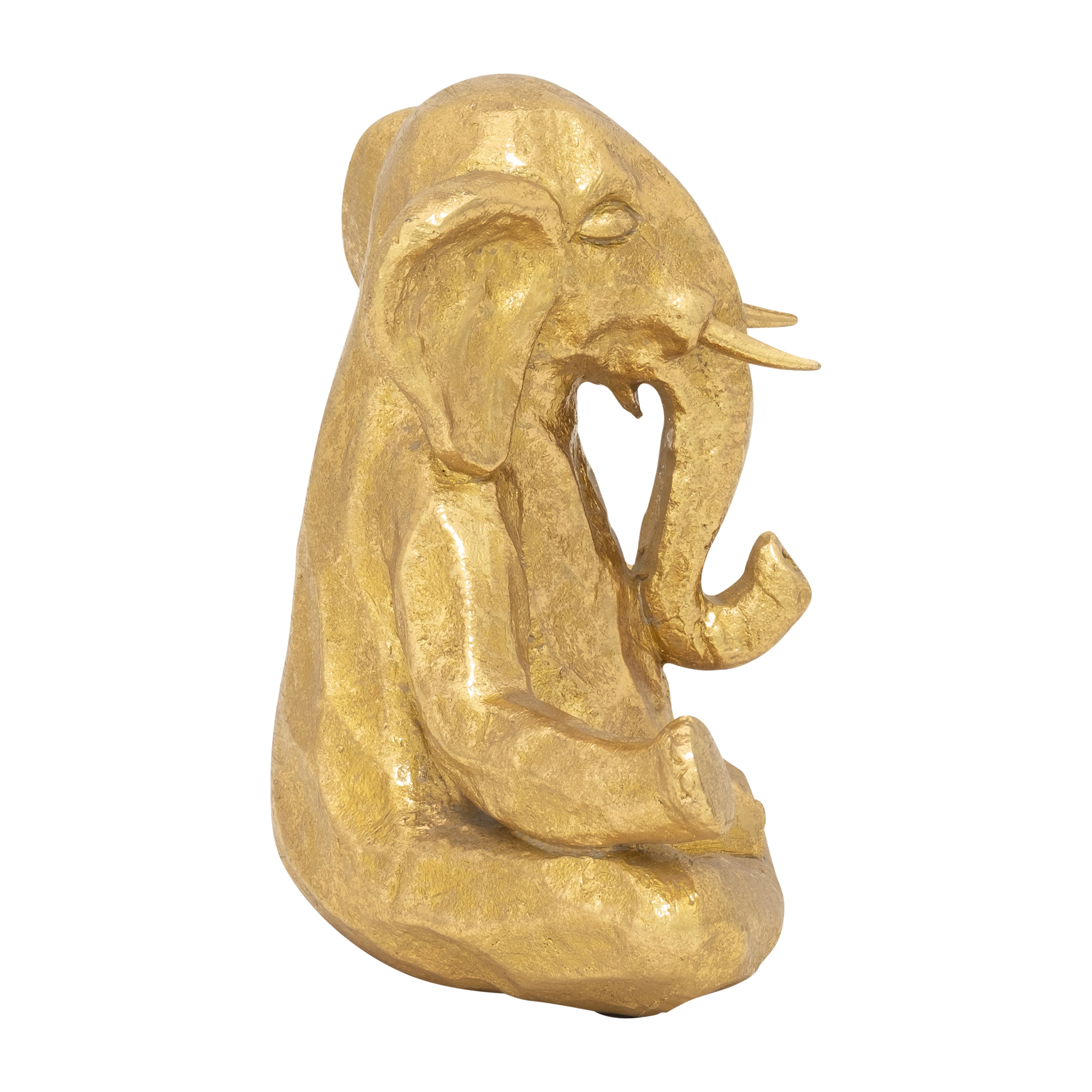 Gold elephant figurine on a white background