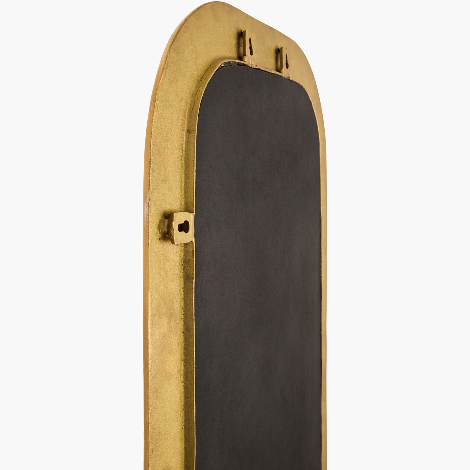 Gold-framed mirror back on a white background