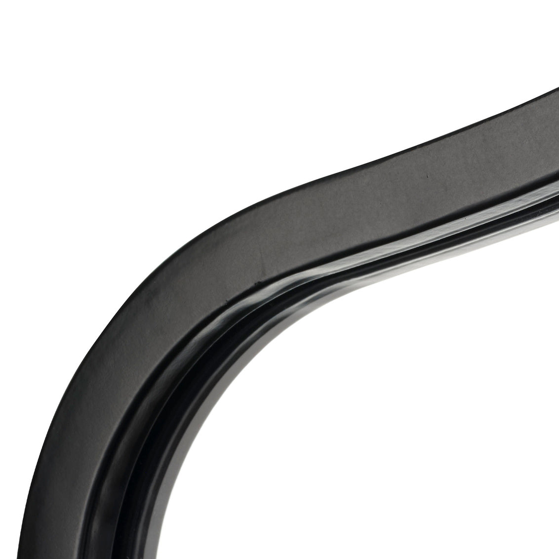 Close-up of a black metal arch of wall mirror on a white background