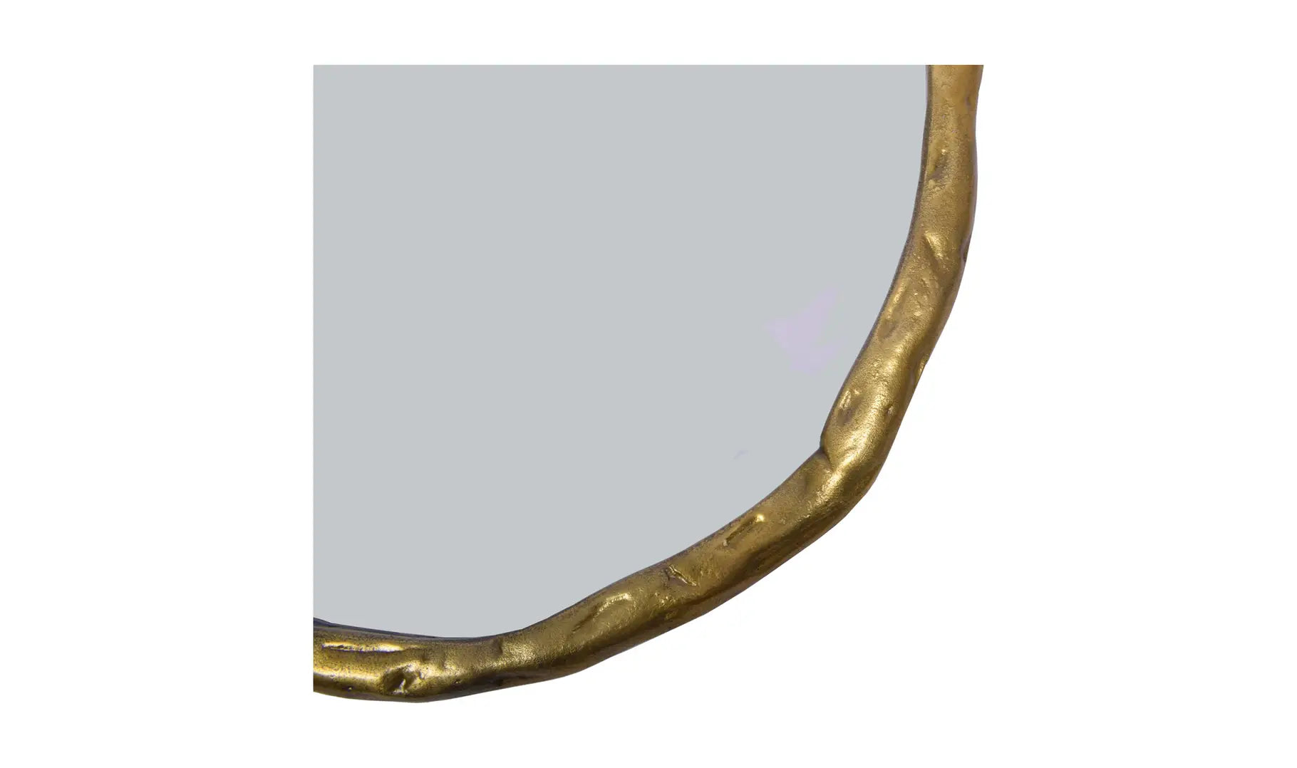 Round mirror with a gold frame on a white background