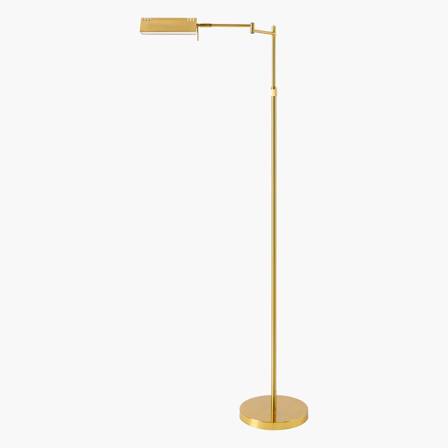 Gold adjustable floor lamp on a white background