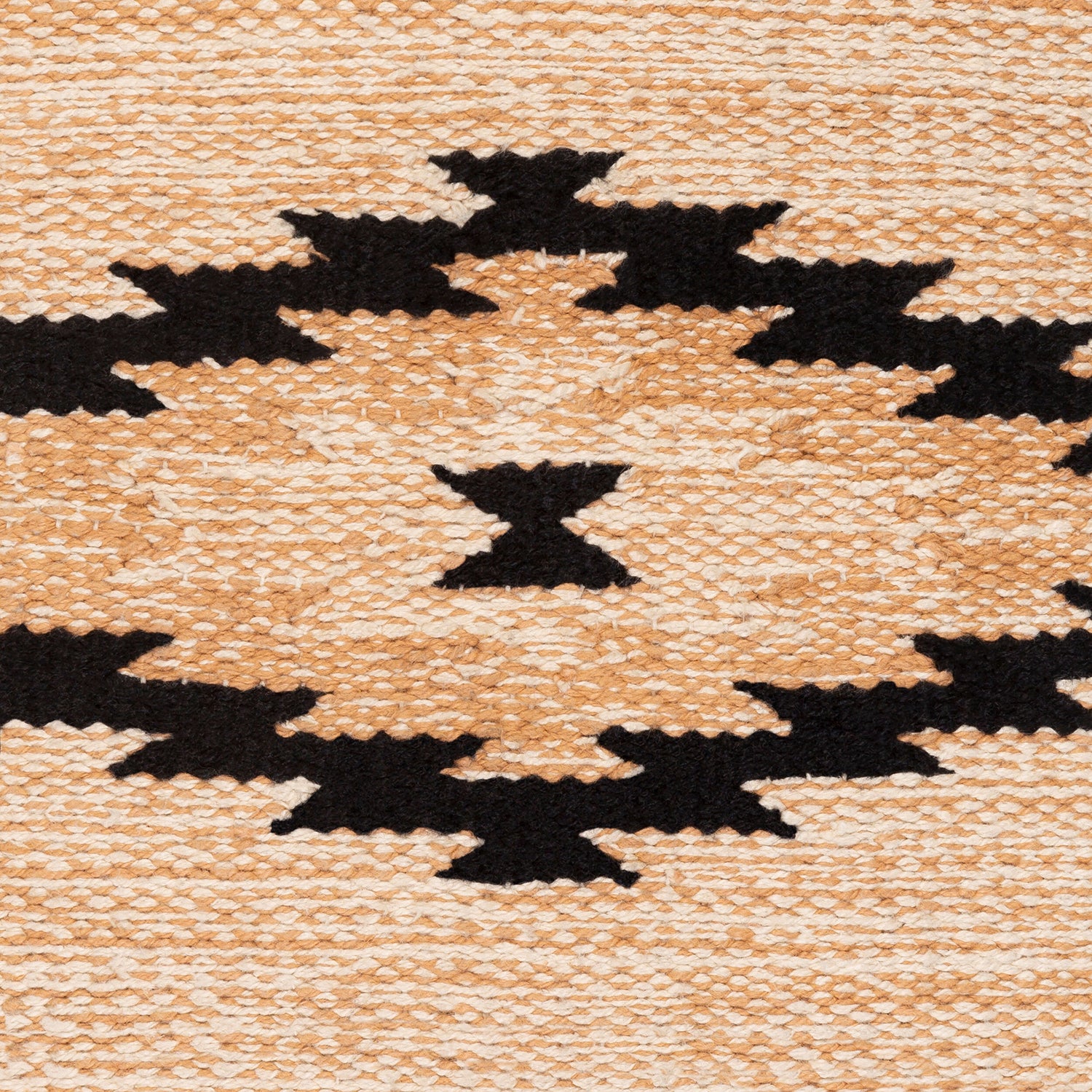 Close-up of a woven pattern with black and beige colors
