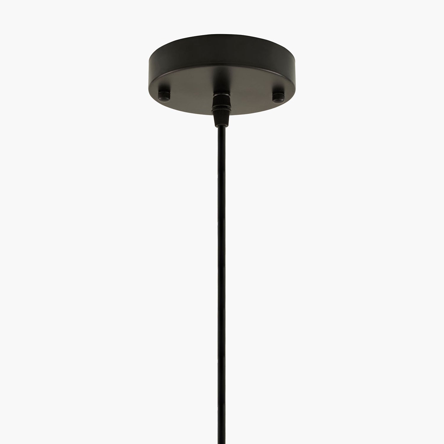 Black pendant light fixture on a white background