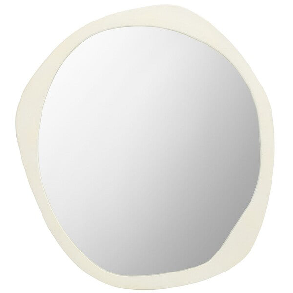 Round mirror with a white frame on a white background