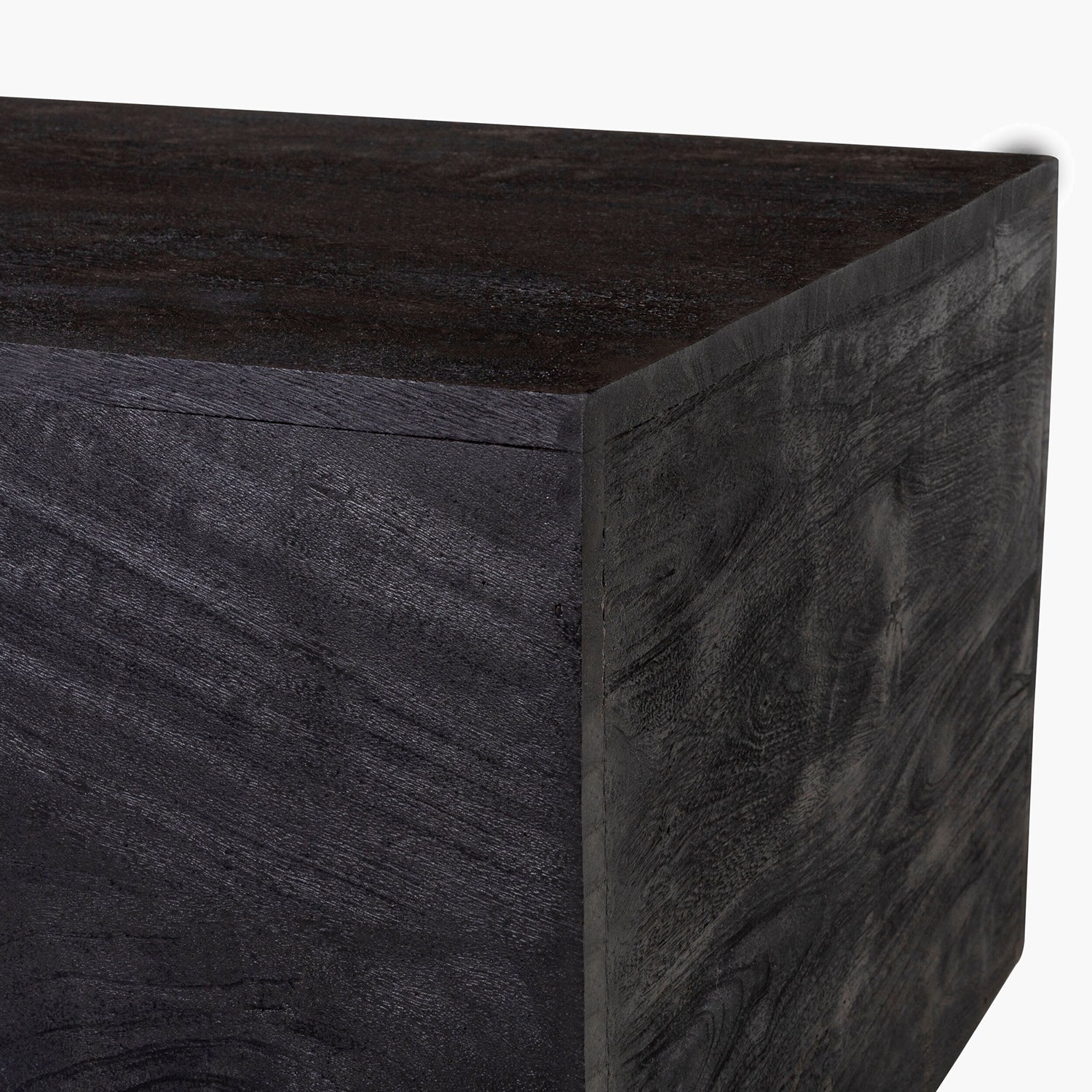 Dark wooden coffee table with a textured surface on a white background