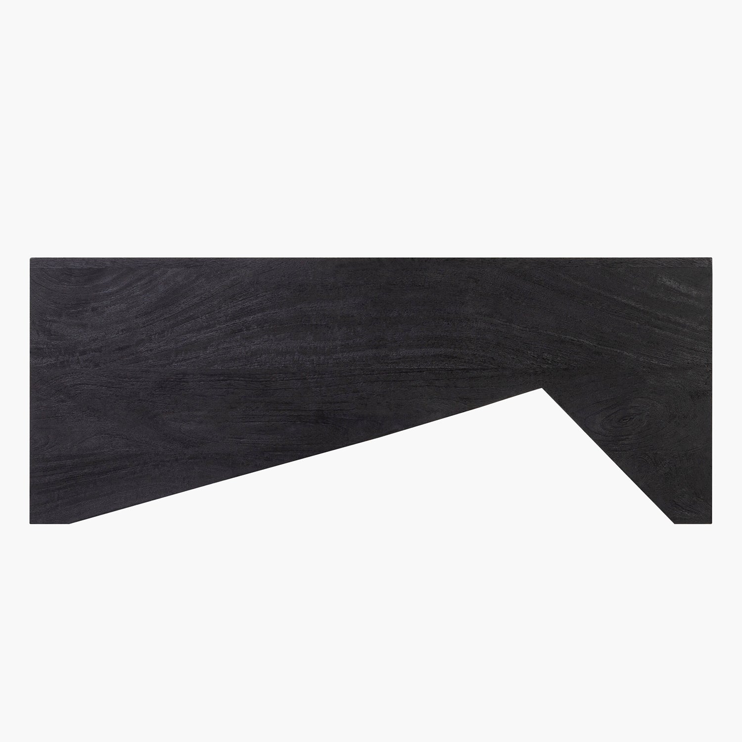 Black wooden asymmetrical coffee table on a white background