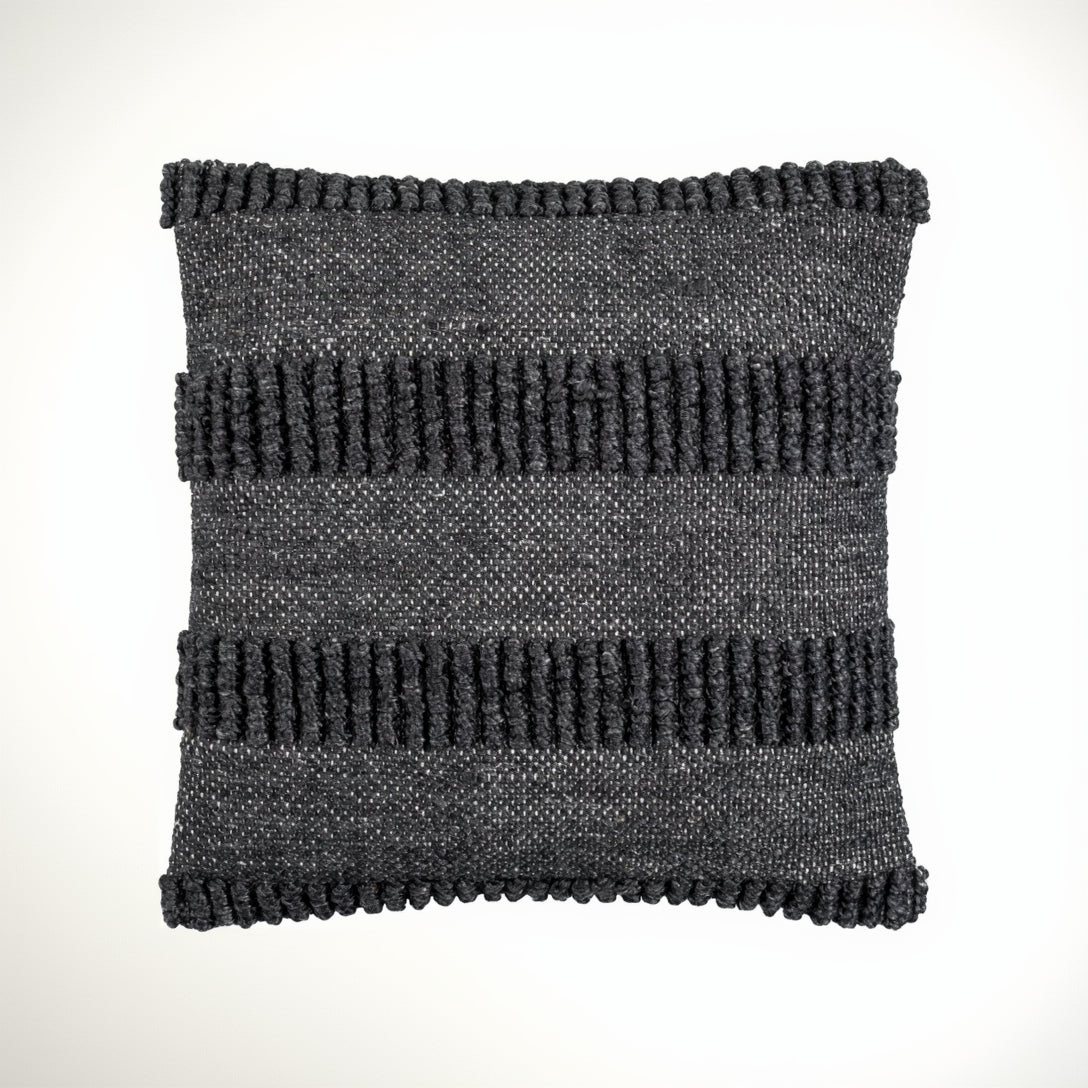 Gray textured, striped woven square throw pillow