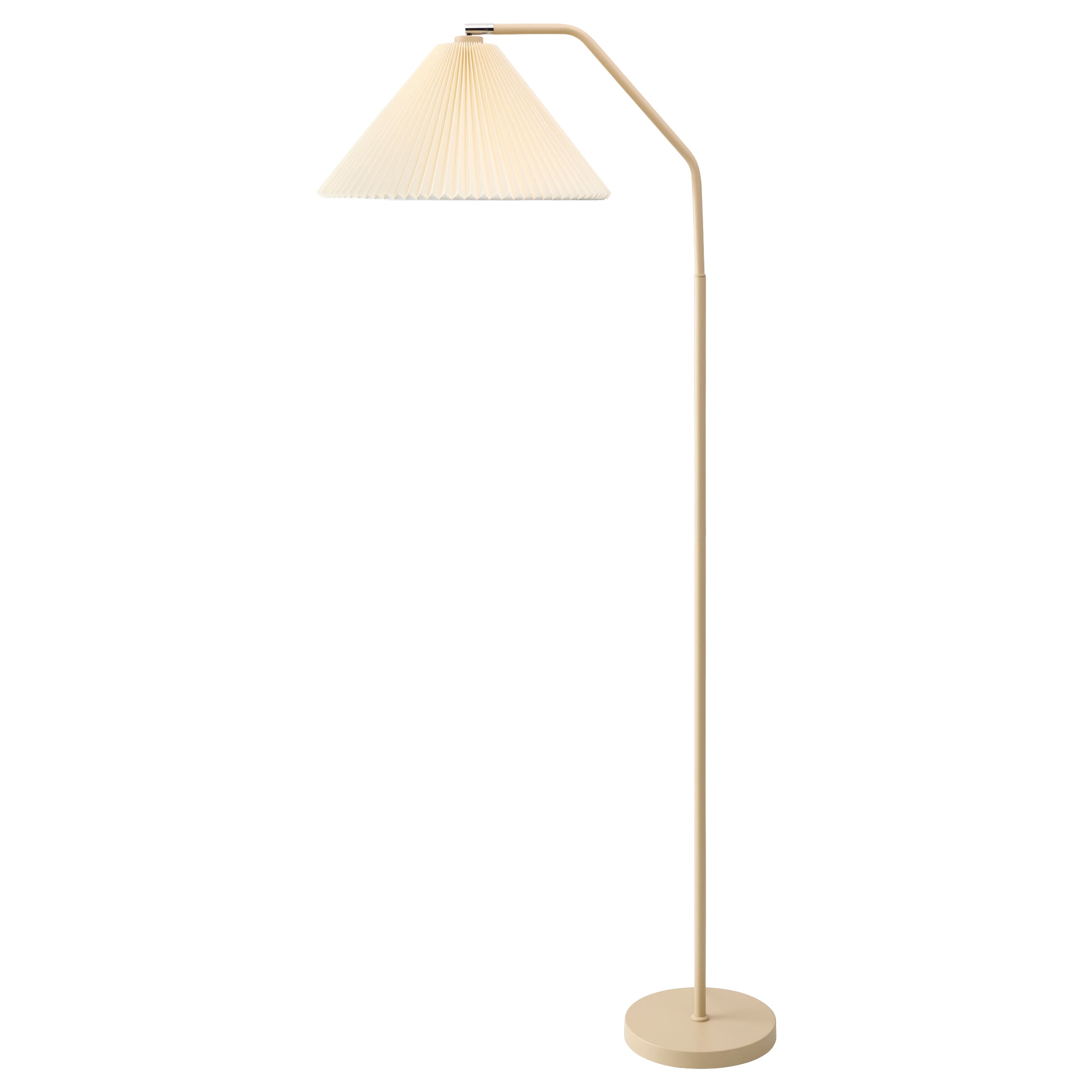 Beige metal floor lamp with pleated white linen shade