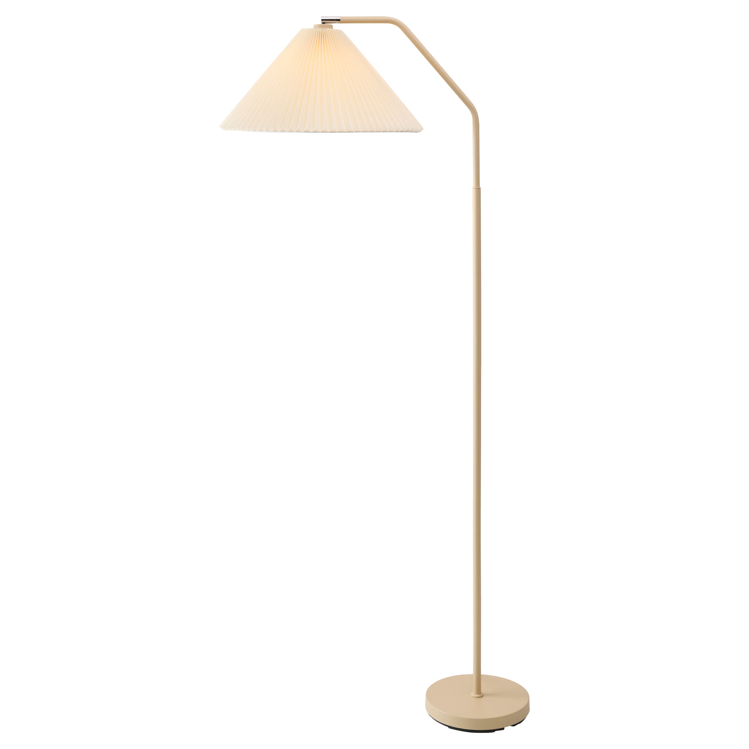 Beige metal floor lamp with pleated white linen shade