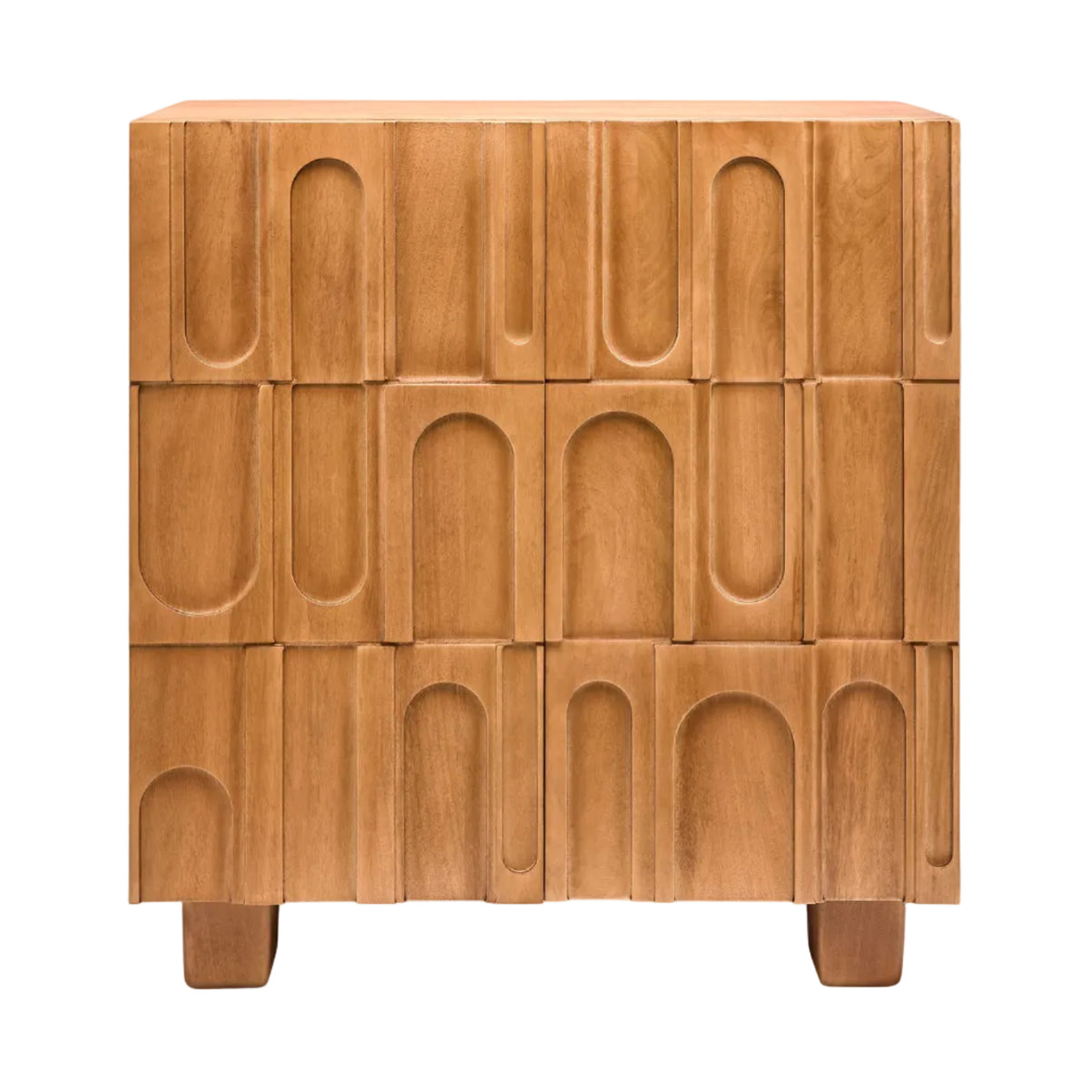 Wooden cabinet with geometric design on a white background
