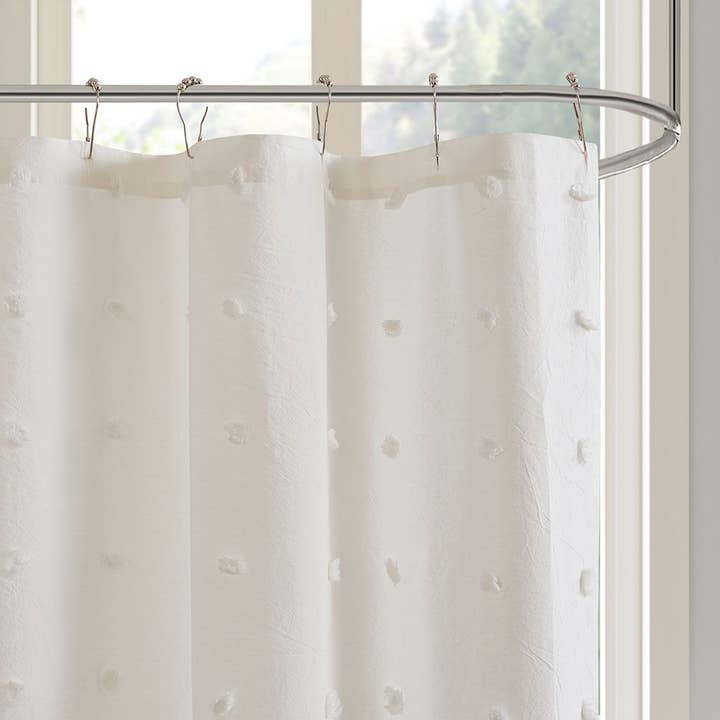 Cotton Jacquard Pom-Pom Shower Curtain