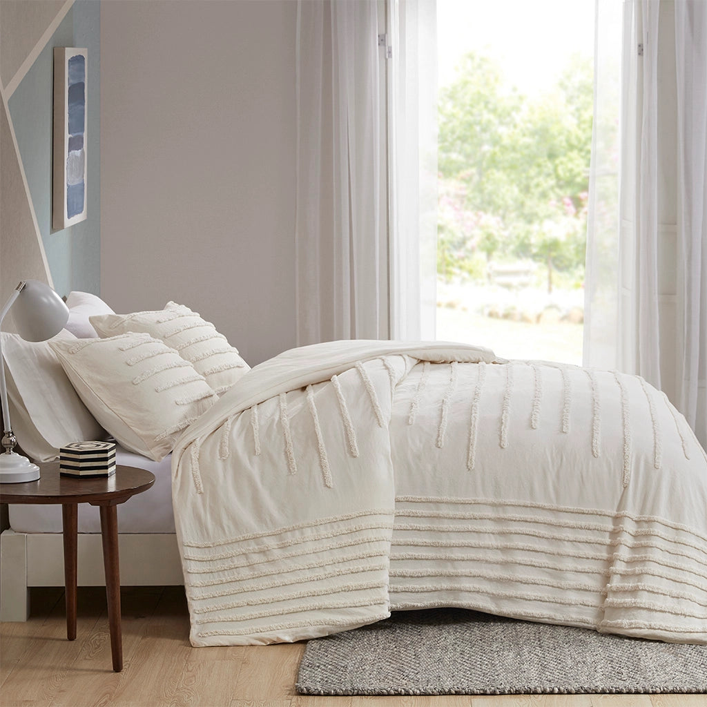 Chenille Stripes 3-Piece Duvet Cover Set