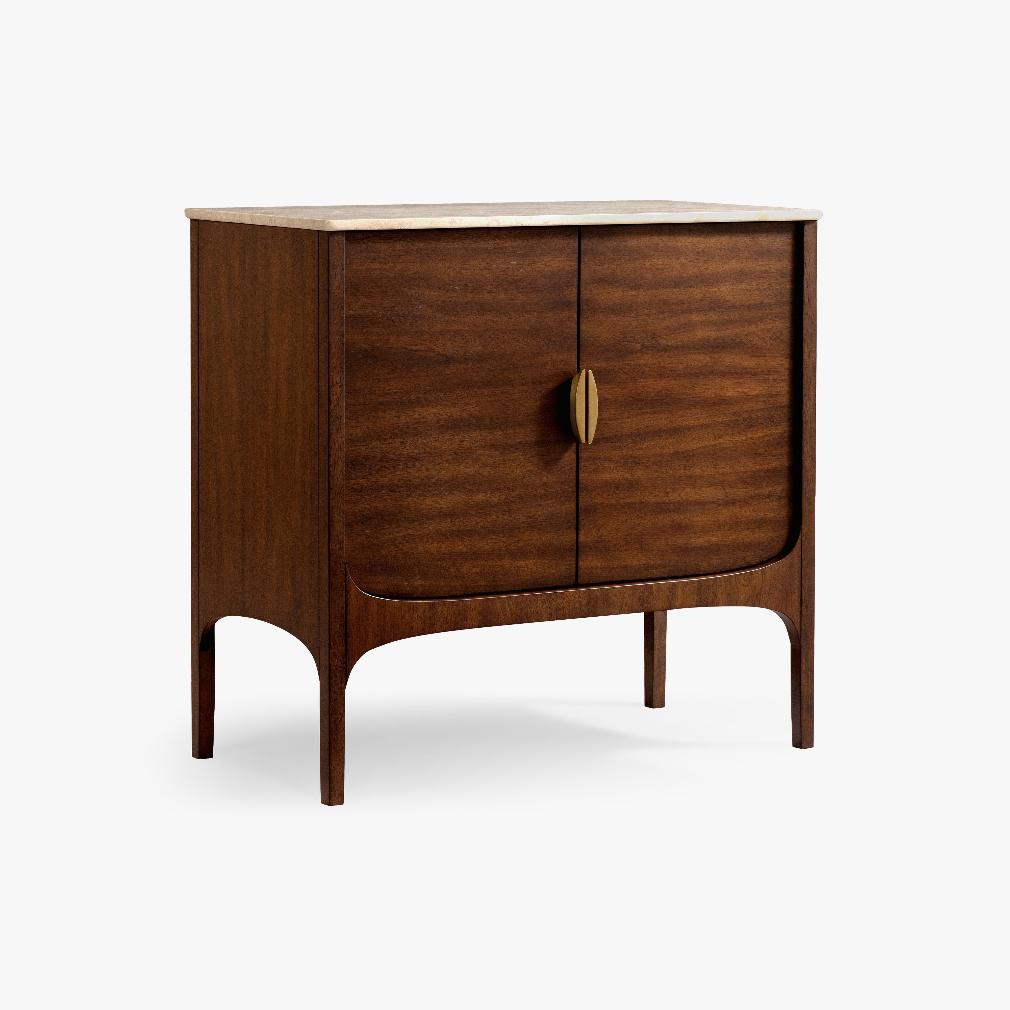 Wooden cabinet with two doors on a white background