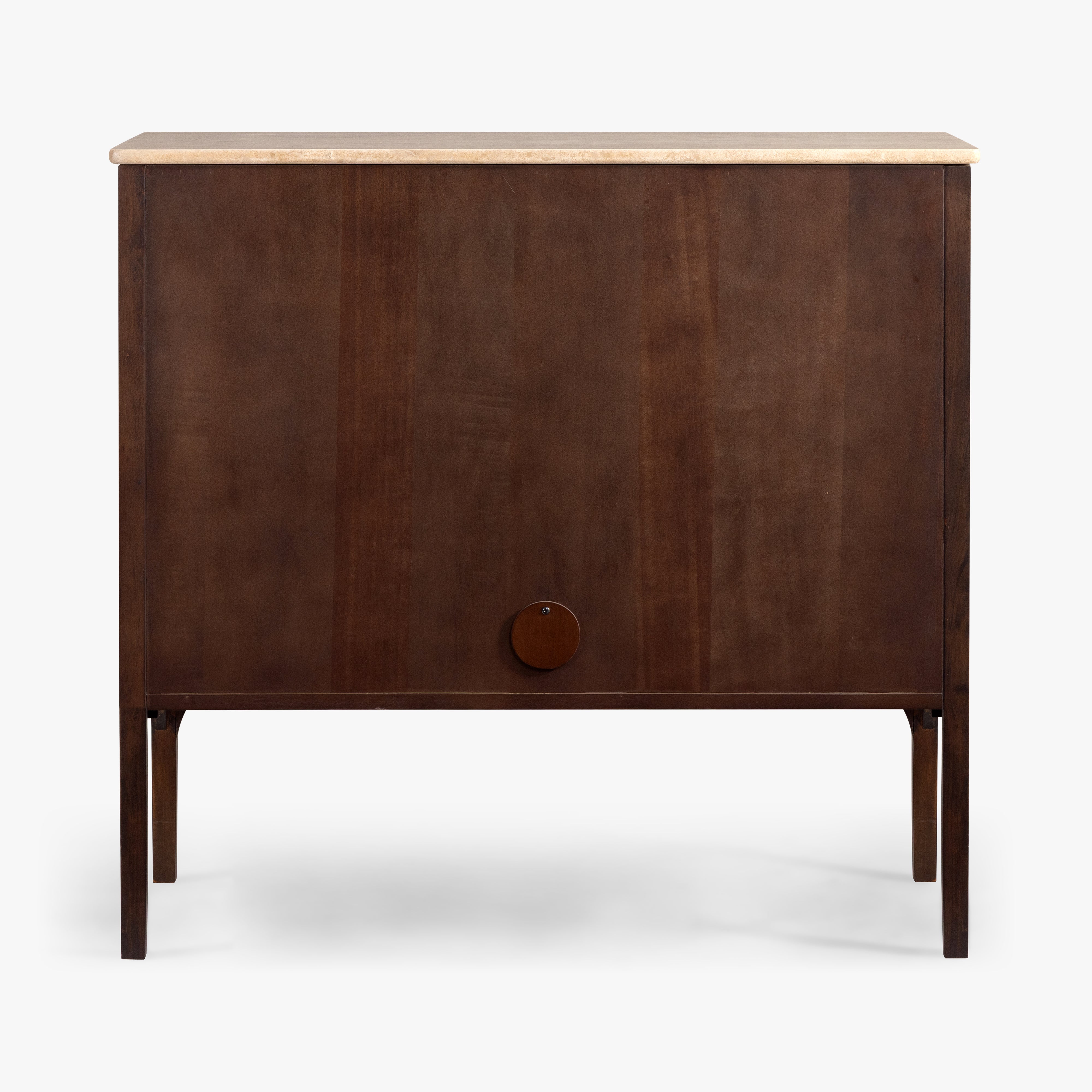 Wooden sideboard with a light wood top on a white background