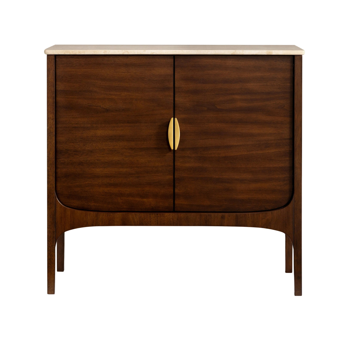 Wooden cabinet with a marble top on a white background