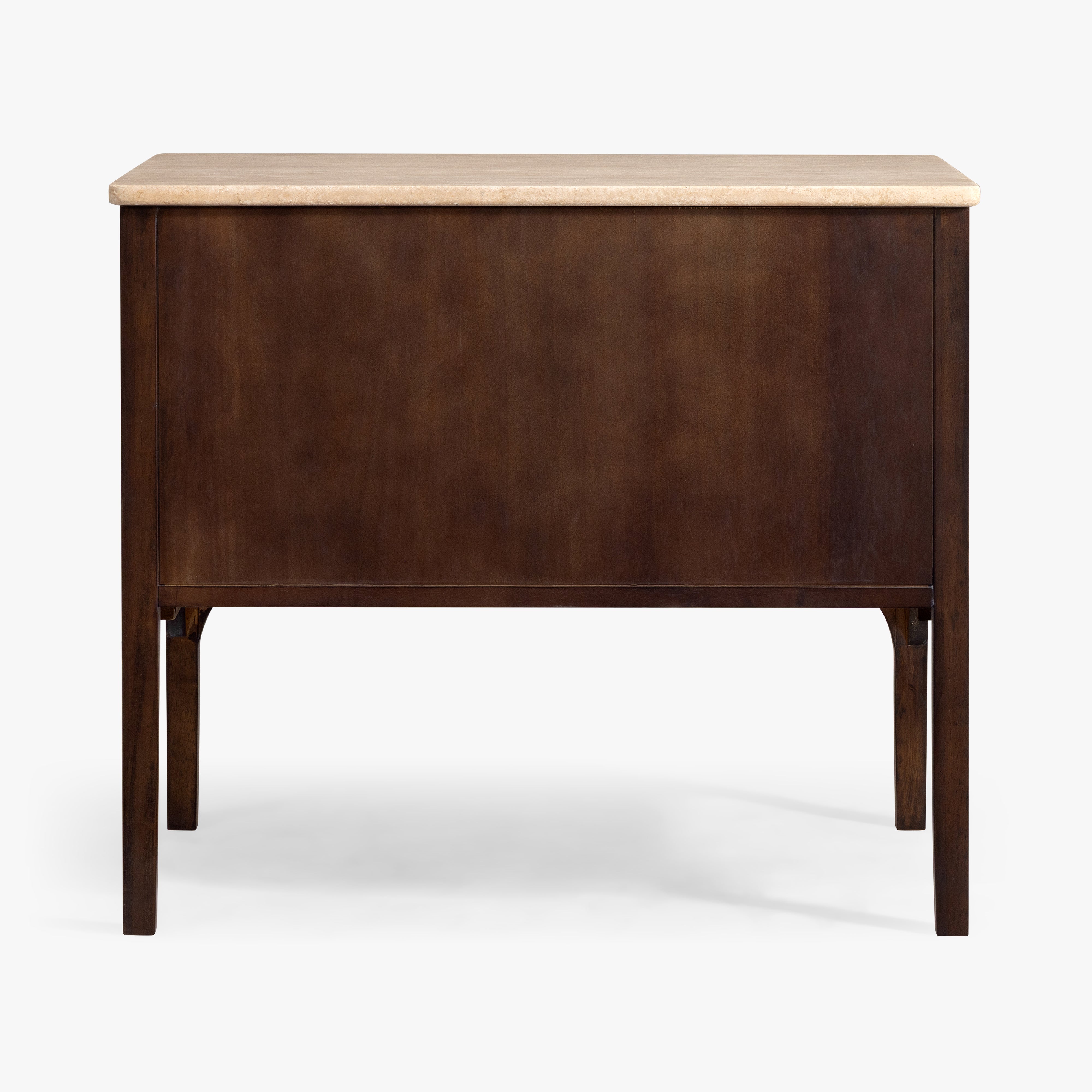 Wooden side table with a light wood top on a white background