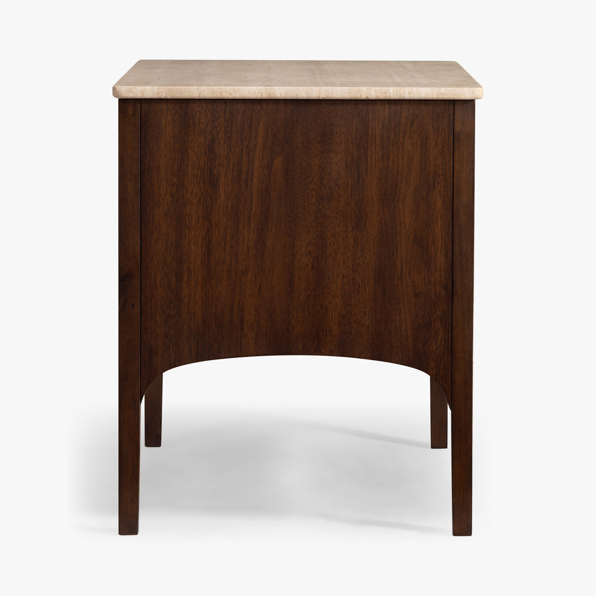 Wooden side table with marble top on a white background