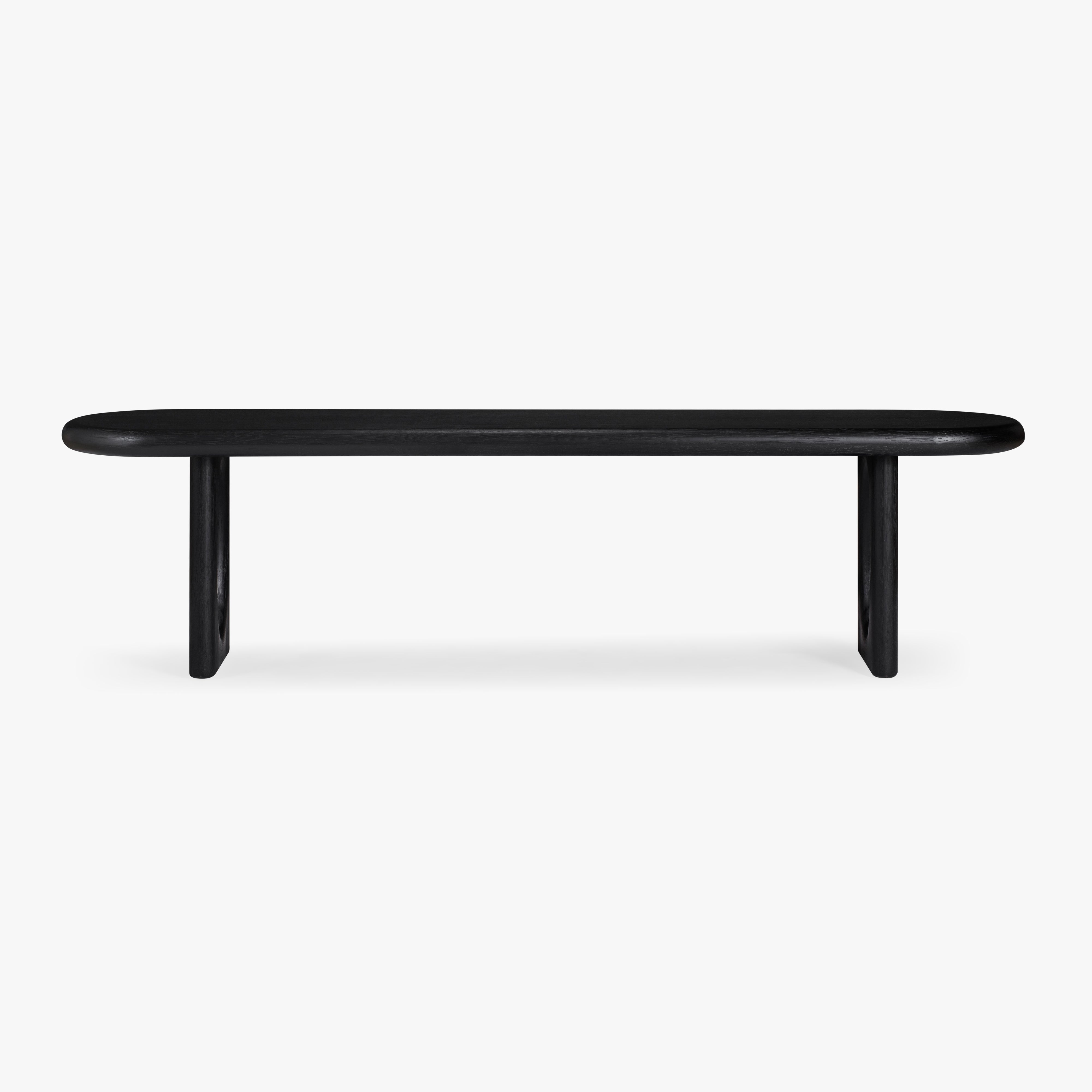 Black wooden dining bench on a white background