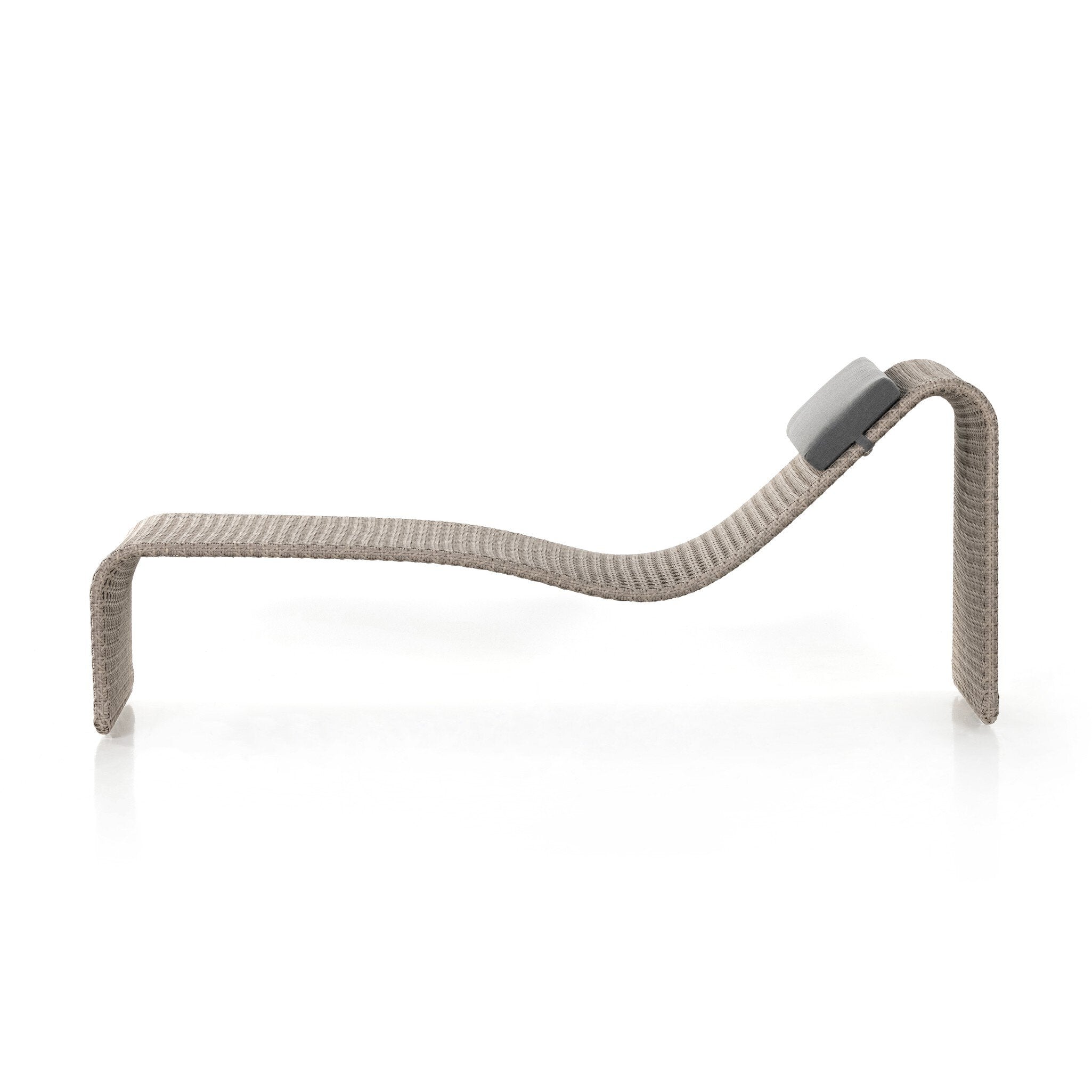 Woven chair with a gray cushion on a white background