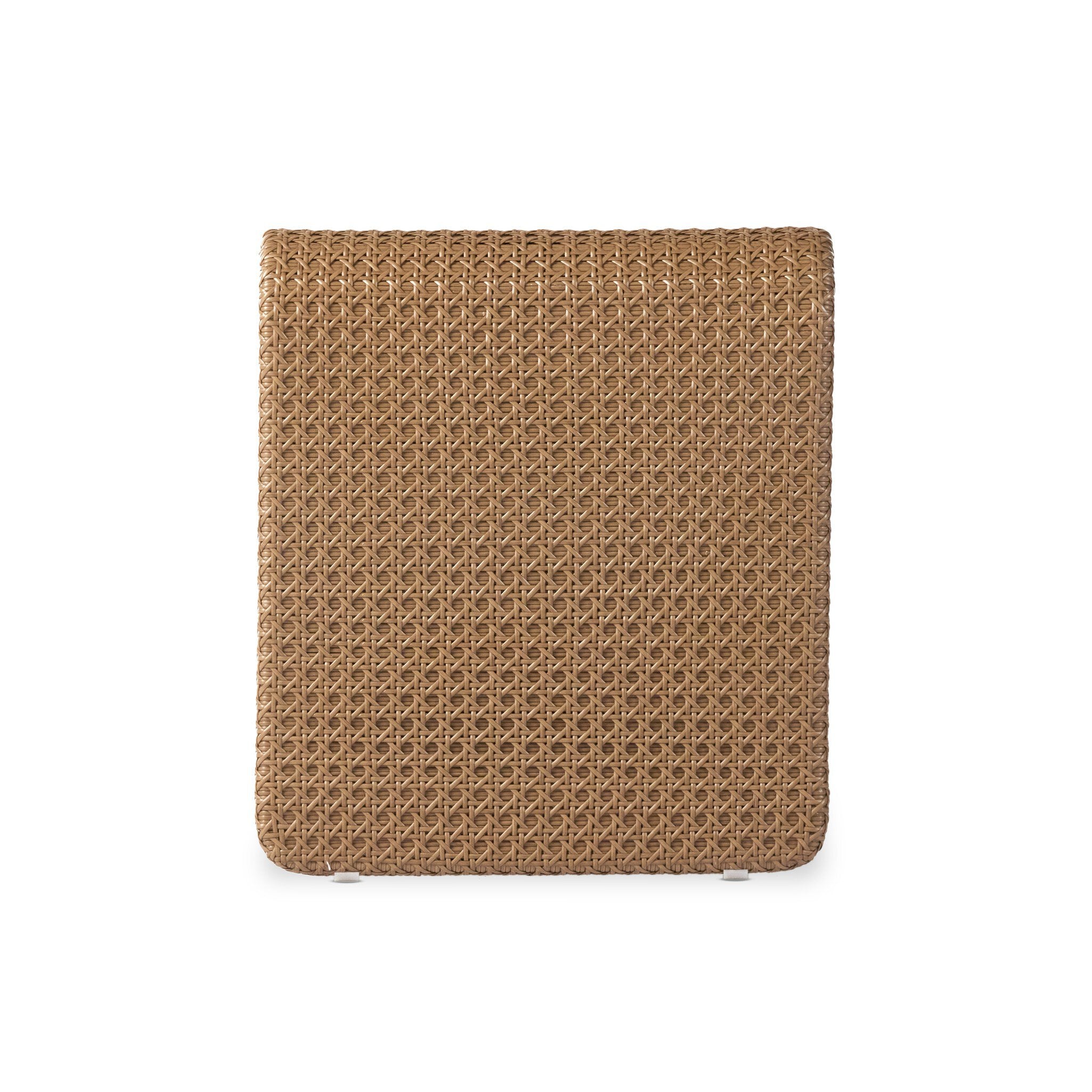 Brown woven square object on a white background
