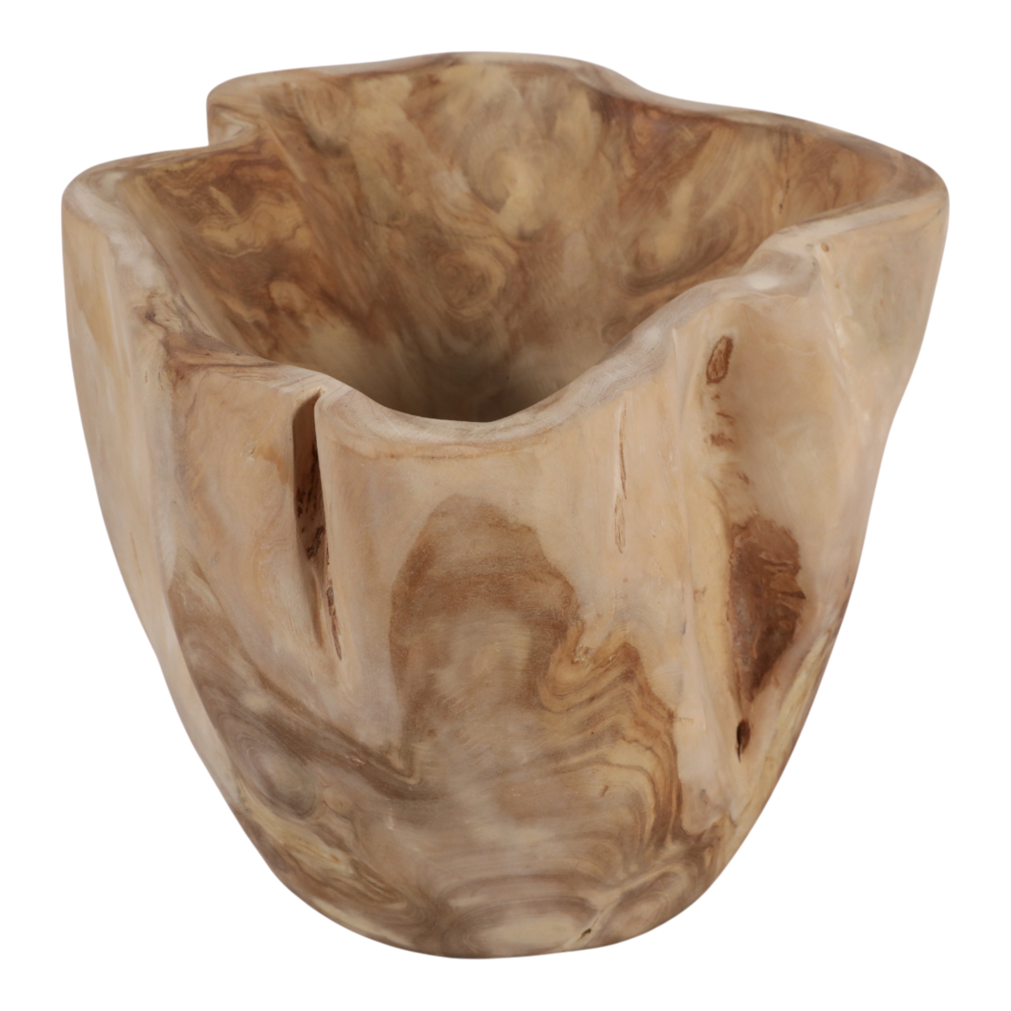 Wooden vase with natural grain and texture on a white background