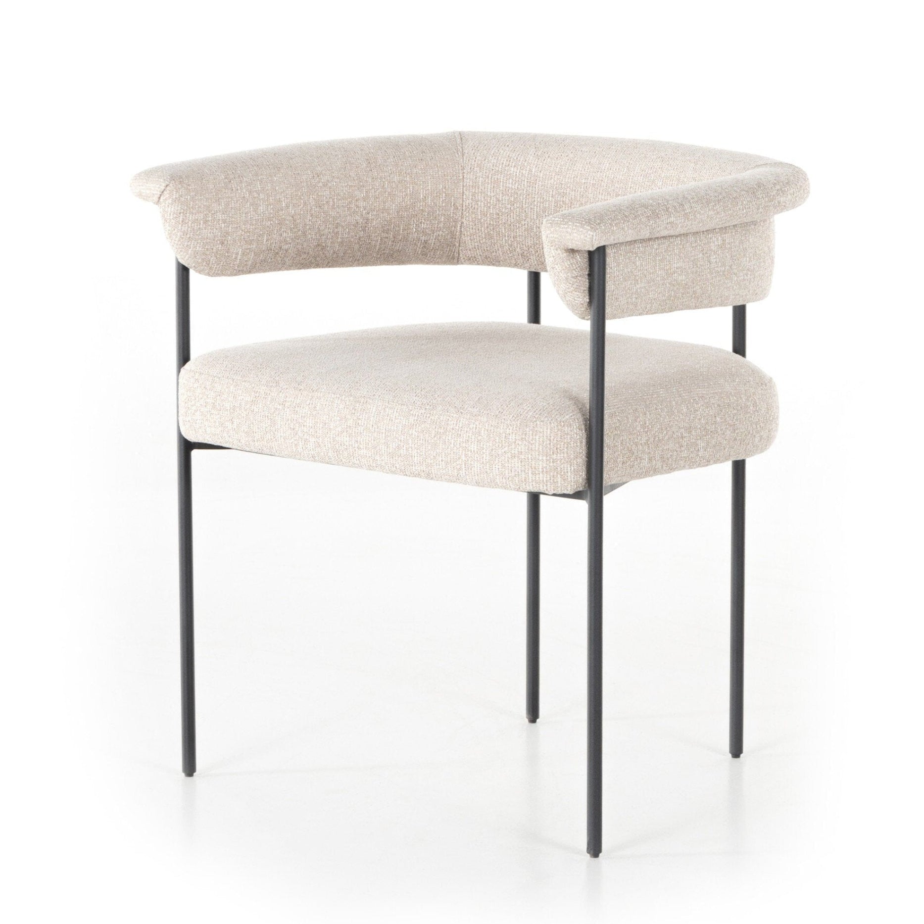 Beige armchair with black legs on a white background