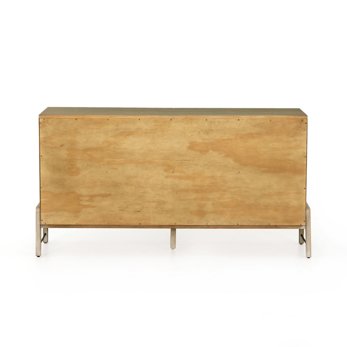 Wooden sideboard with metal legs on a white background