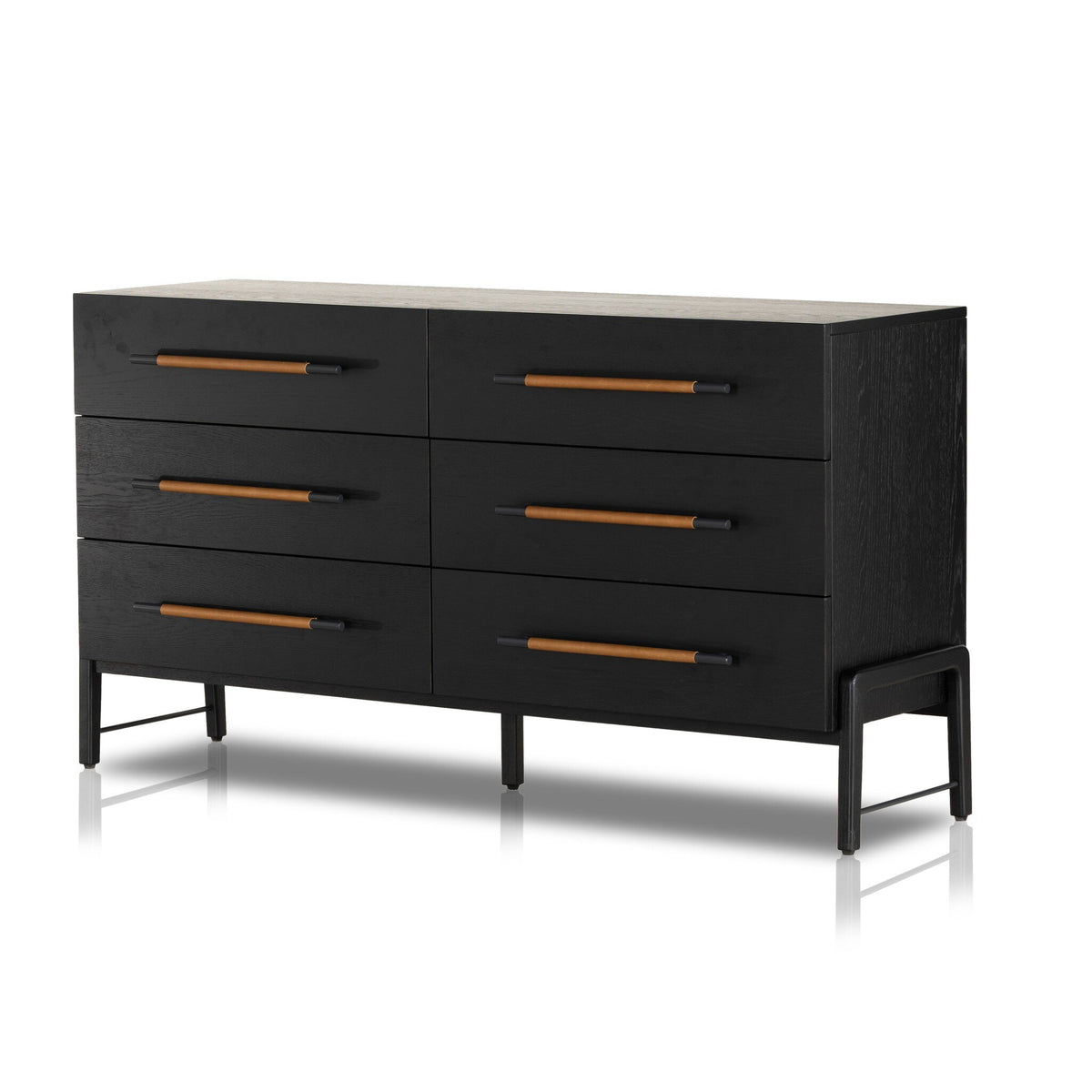 Black dresser with wooden handles on a white background