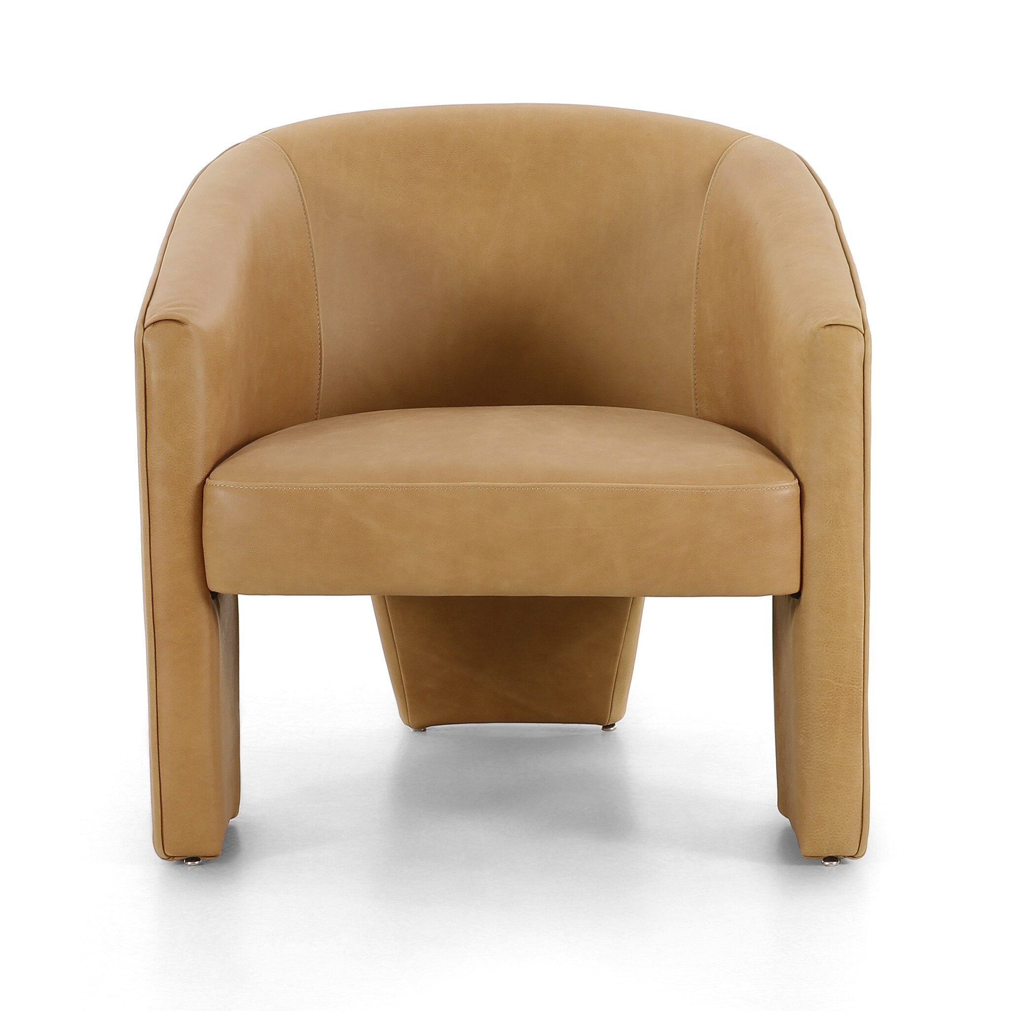 Tan leather armchair on a white background